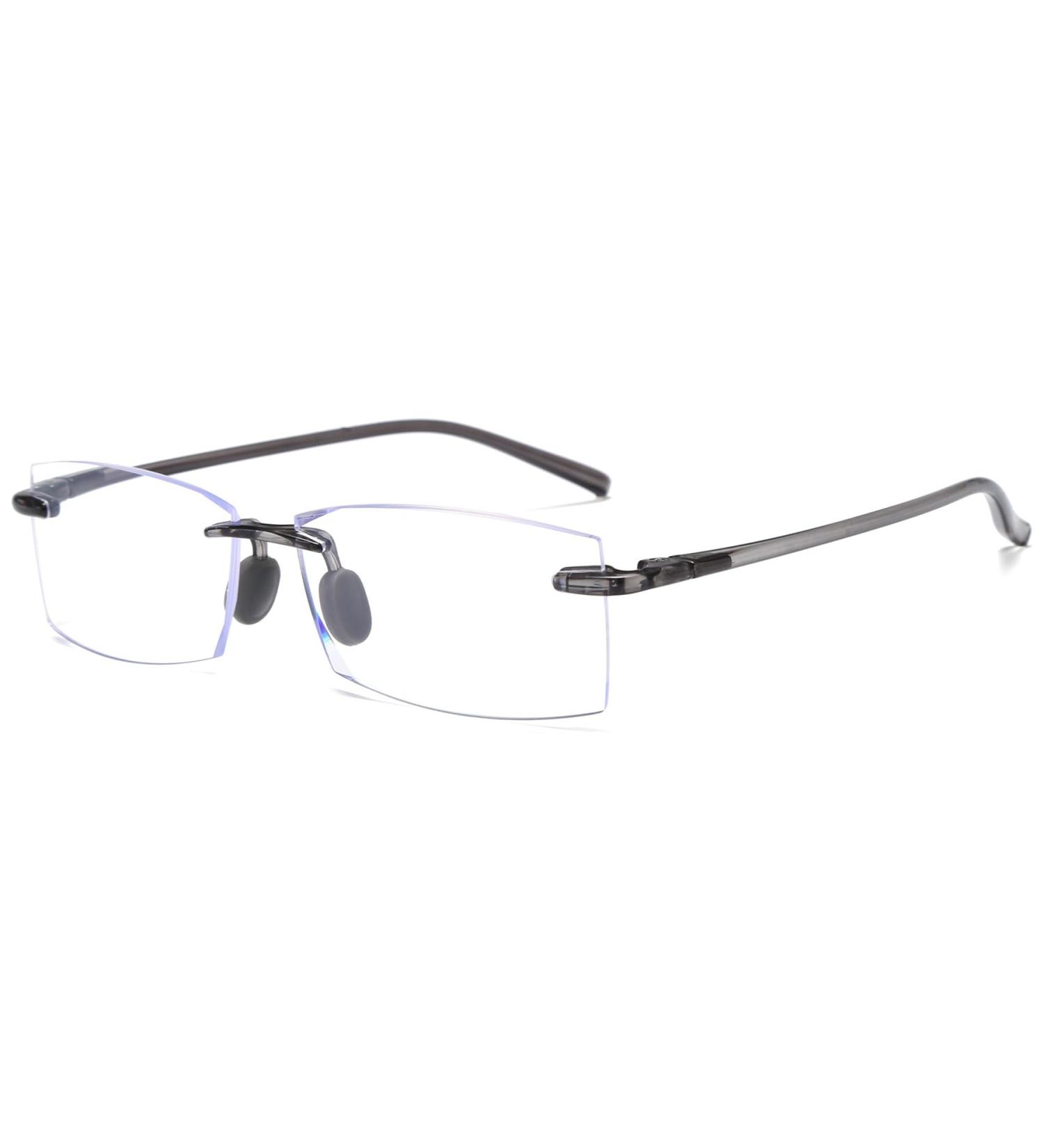Lanomi Frameless Reading Glasses for Men - Rectangular Blue Light Filter Rimless Design Spring Hinges Transparent Gray 1.0x Visual Aid - Buy Online on GoSupps.com