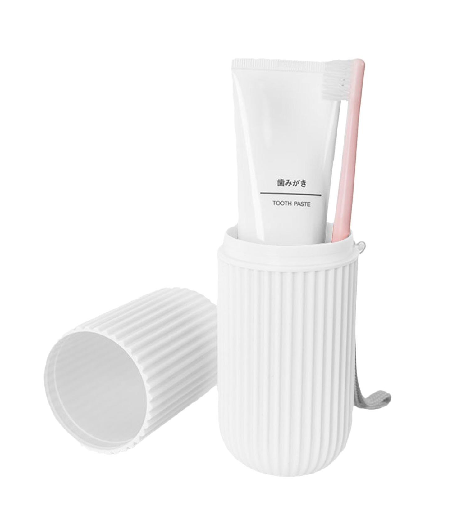 Travel Toothbrush Holder - Portable Toothbrush Container & Mug for Travel Camping Bathroom & School | Durable Stylish Design in White - Buy Online on GoSupps.com