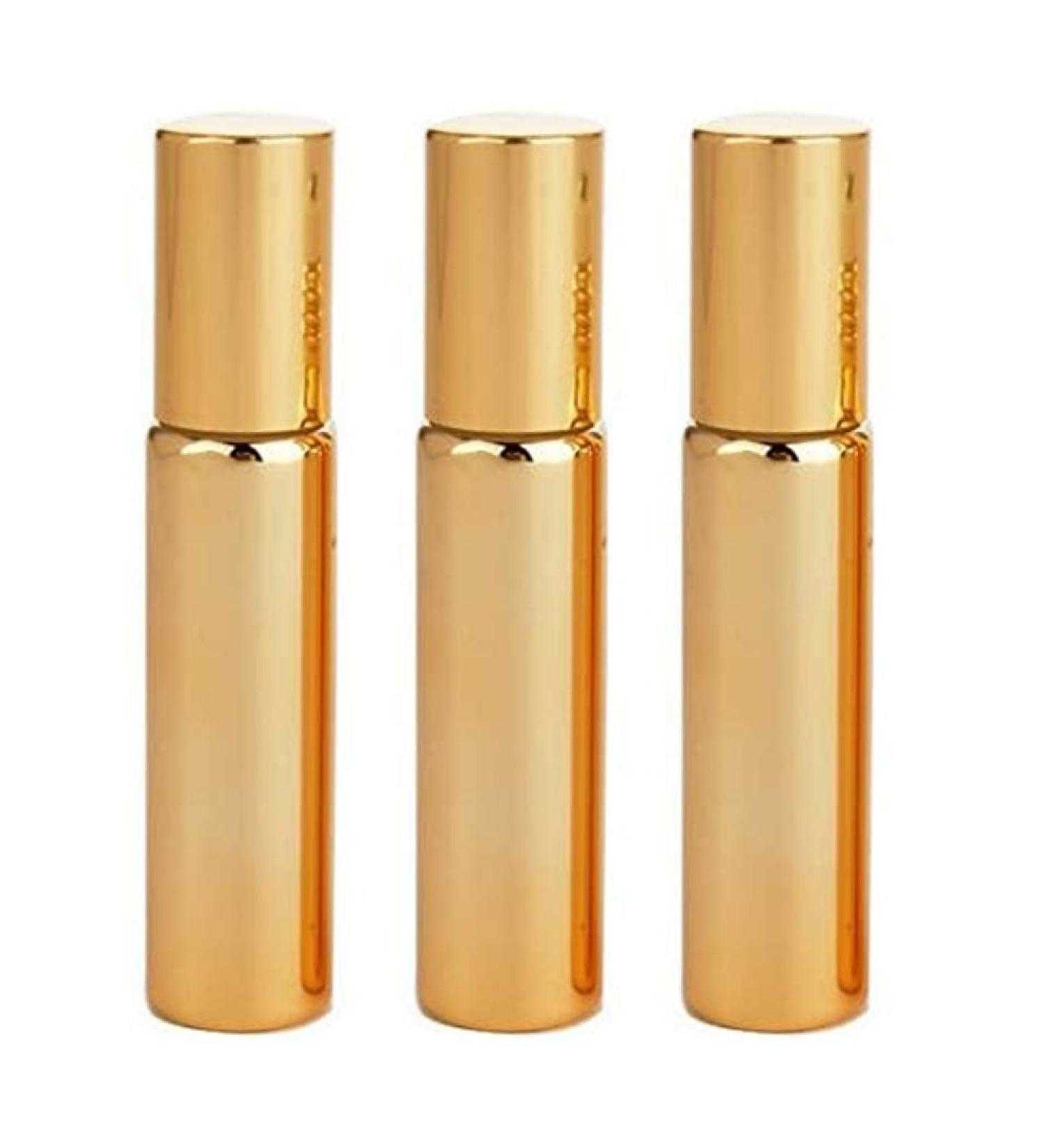 WOIWO 3 PCS Glass Roller Bottles for Essential Oils - Refillable Perfume Bottles with Metal Roller Balls (Gold) - International Shipping Available - Buy Online on GoSupps.com