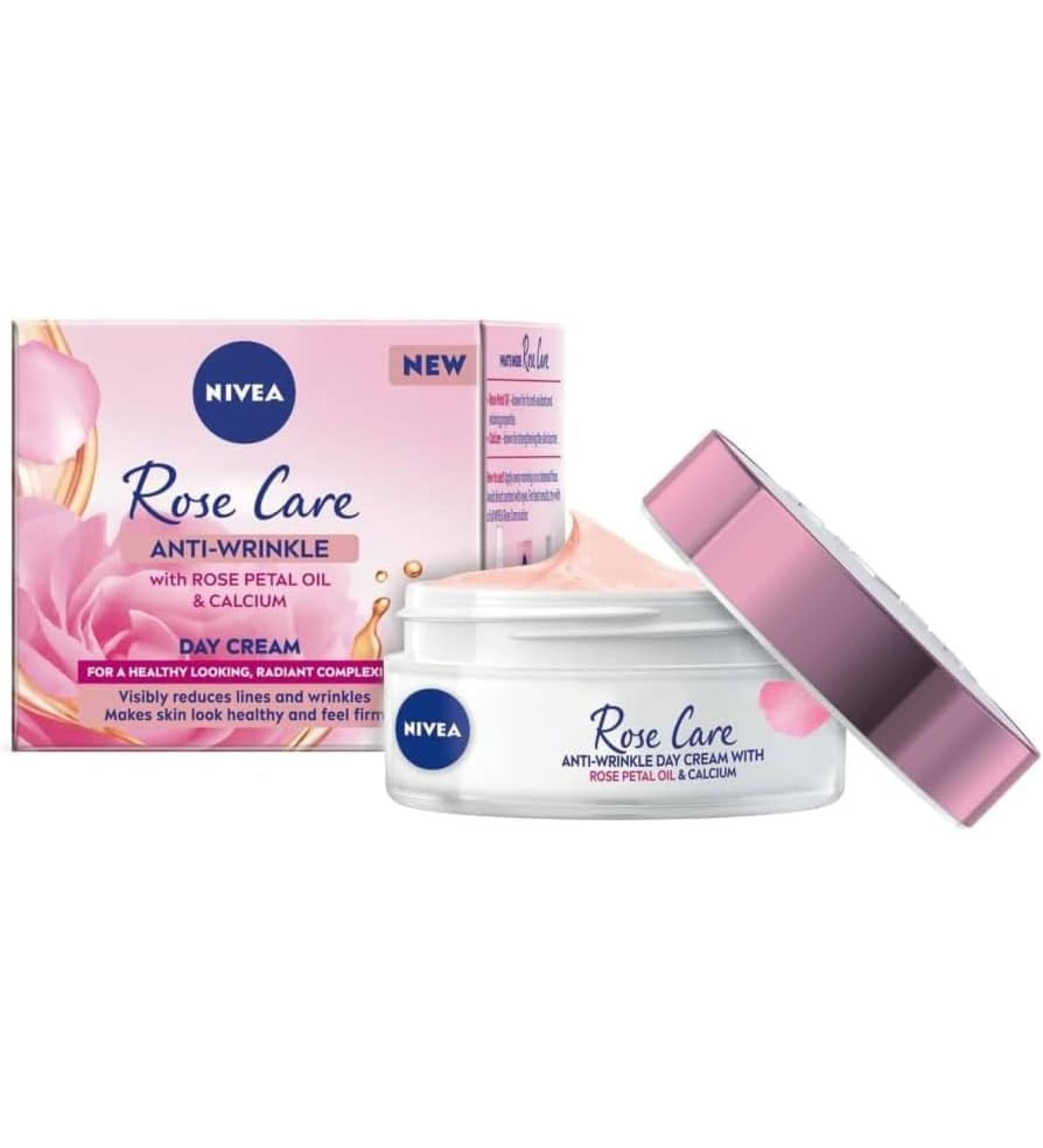 NIVEA Rose Care Anti-Wrinkle Day Cream (50 ml) anti-wrinkle face cream with nourishing and antioxidant properties based on rose petal oil and calcium - Buy Online on GoSupps.com