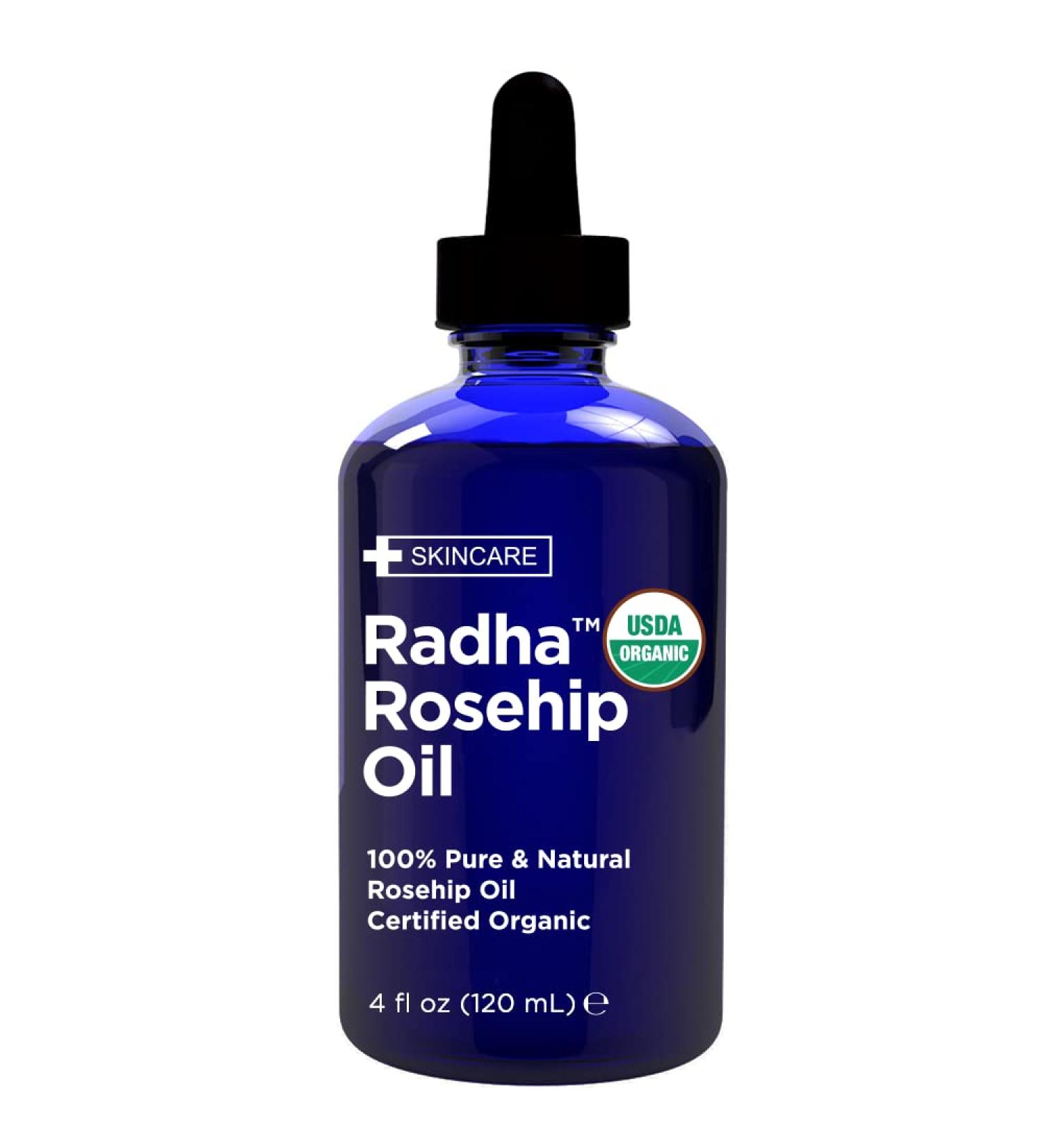 Radha Beauty USDA Certified Organic Rosehip Seed Oil 4 fl oz - Cold Pressed Moisturizing Oil for Face, Hair, Skin & Nails - Buy Online on GoSupps.com