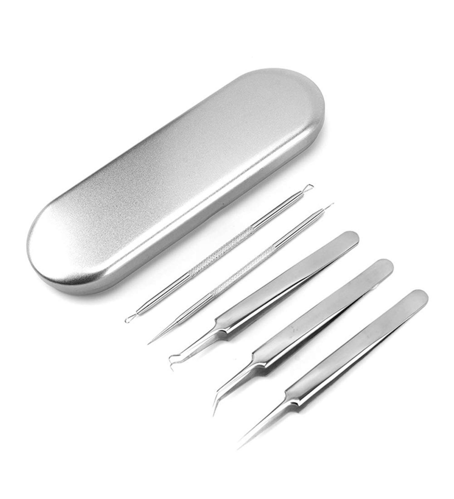 Dreneco 5Pcs Blackhead Remover Pimple Comedone Extractor Tool Acne Removal Kit Treatment for Blemish Whitehead Popping Zit Removing for Nose Face Skin with Metal Box - Buy Online on GoSupps.com