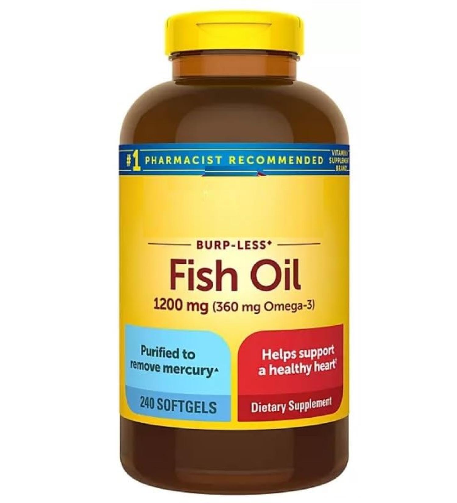 Burp-Less Fish Oil 1200 mg Softgels 240 ct. with taha Sticker