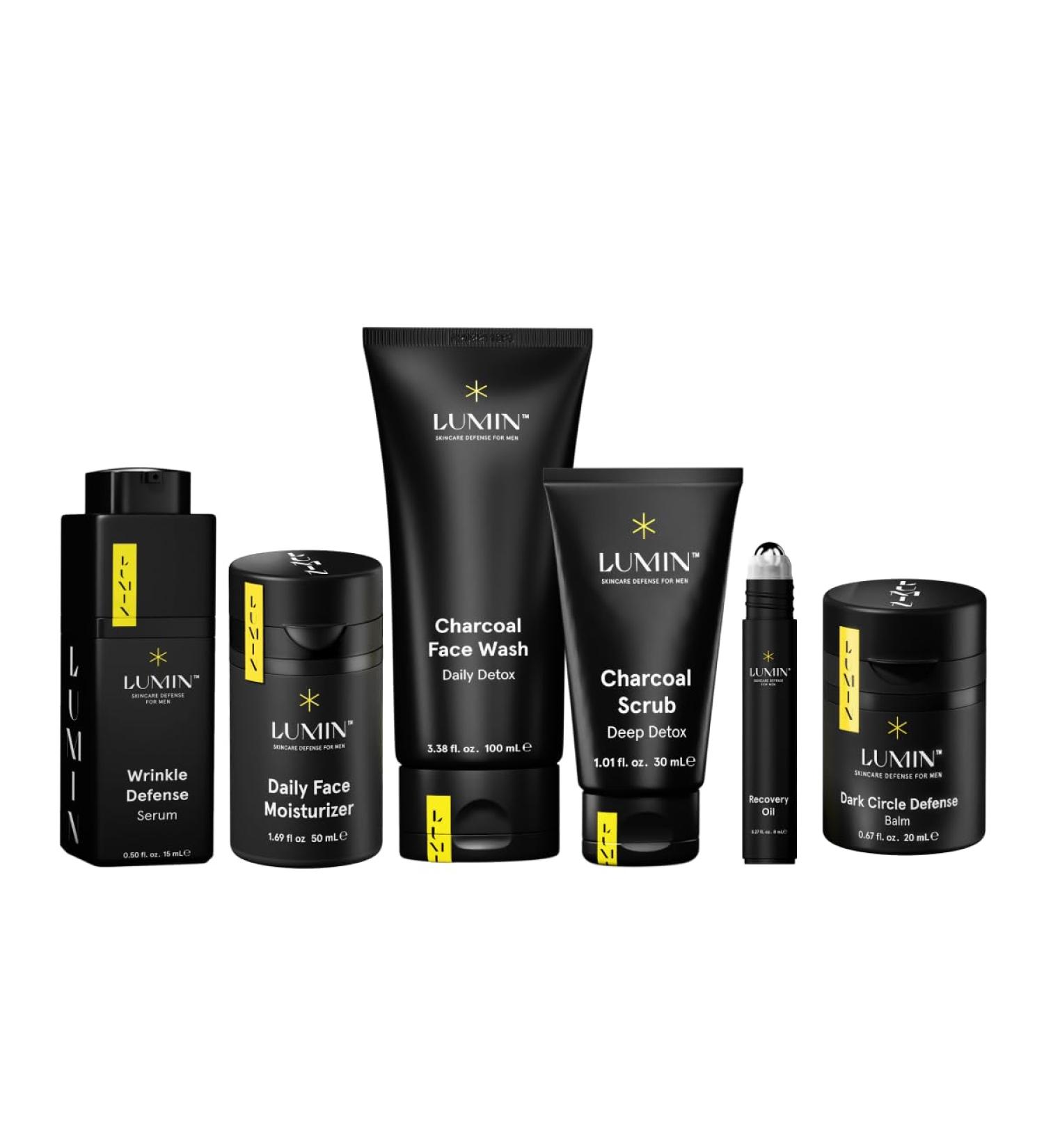 Shop Lumin Complete Men's Skincare Routine - Charcoal Face Wash Scrub Moisturizer Serum & More | International Shipping - Buy Online on GoSupps.com