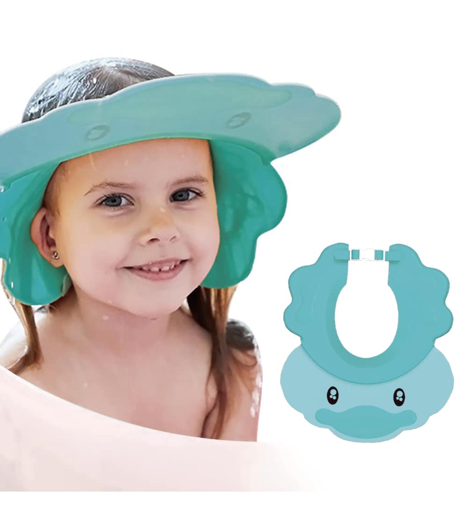 Adjustable Baby Shower Cap for Kids - Blue Silicone Hair Washing Shield for Infants and Toddlers - Buy Online on GoSupps.com