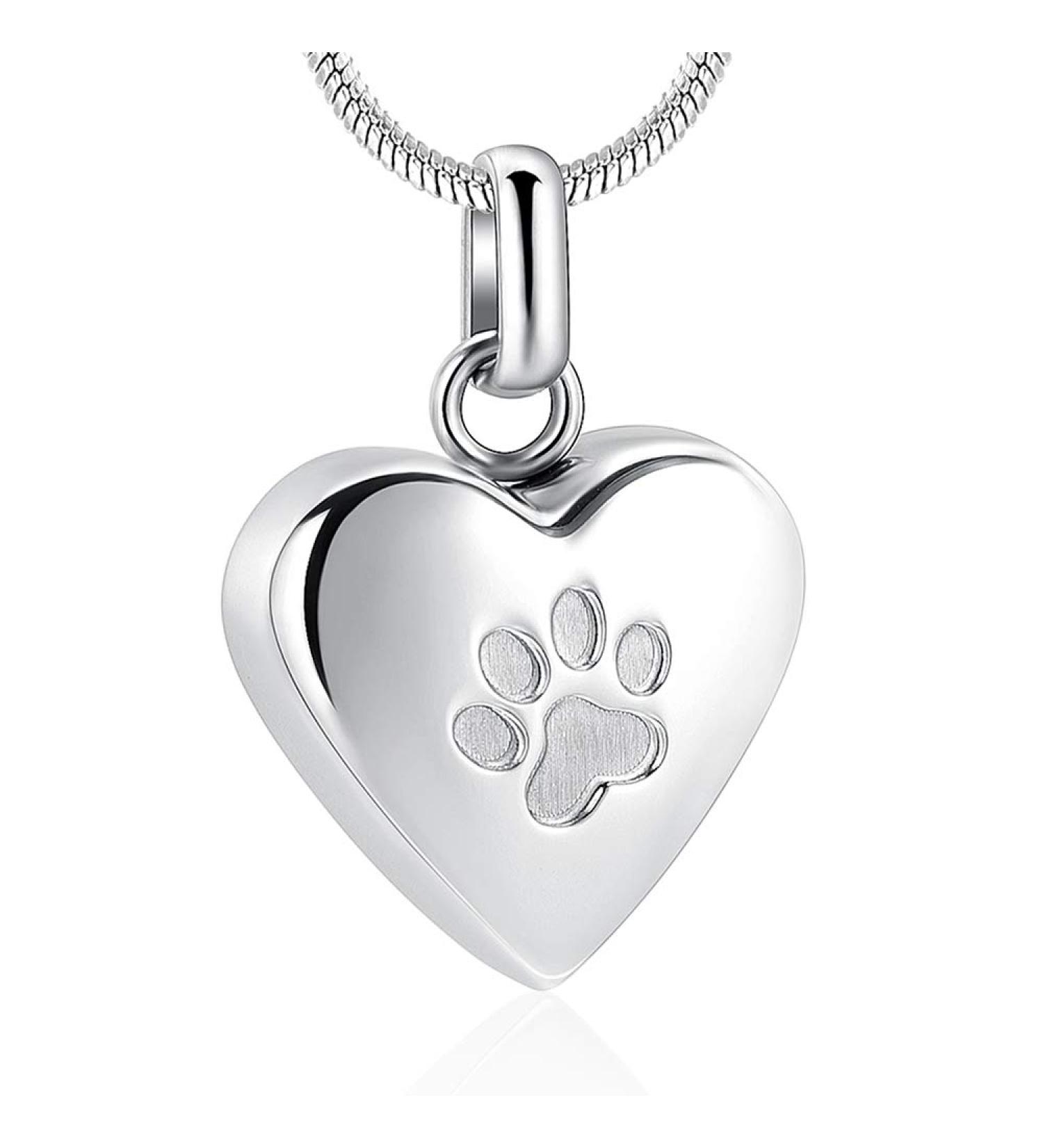 Paw Print Pet Heart Urn Necklace - Memorial Keepsake Jewelry for Pet Ashes - Buy Online on GoSupps.com