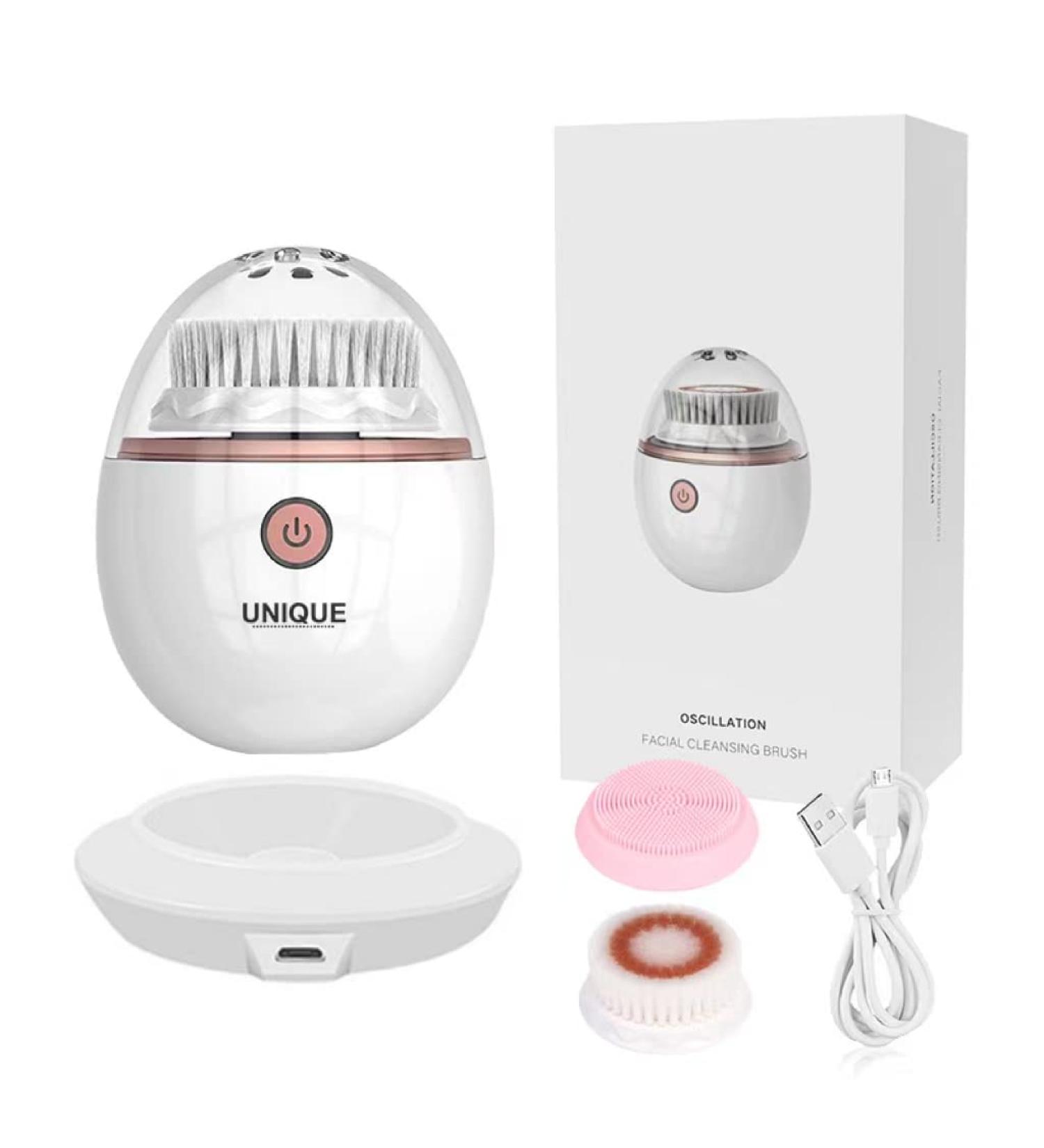 Vibrating Facial Cleansing Brush - 3-in-1 Electric Exfoliating Massager for Deep Cleaning | Waterproof & Rechargeable - White - Buy Online on GoSupps.com