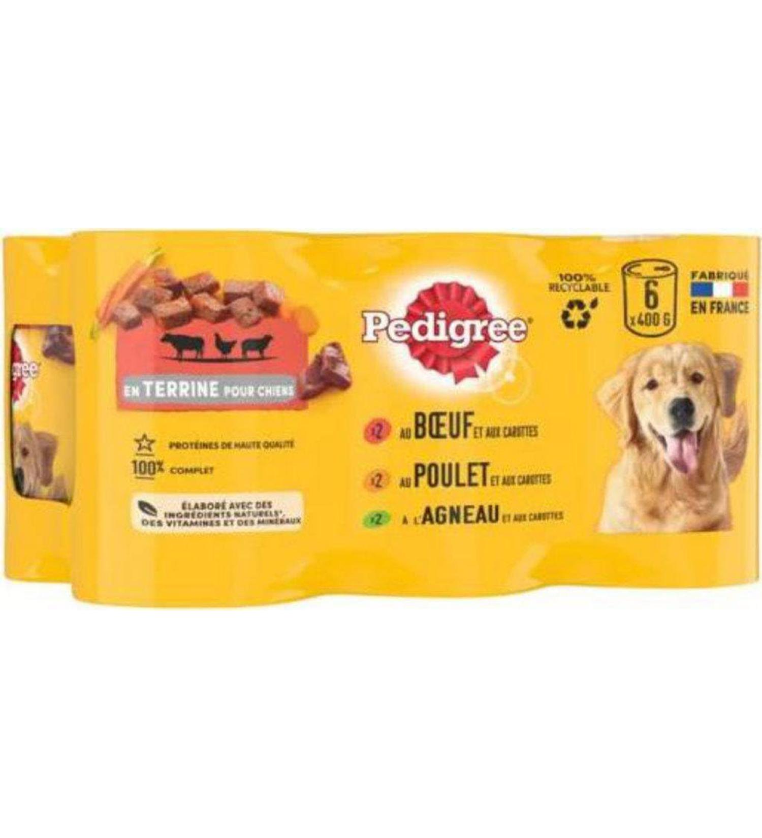 PEDIGREE terrine boxes for Adult Dogs 3 varieties 6x400g