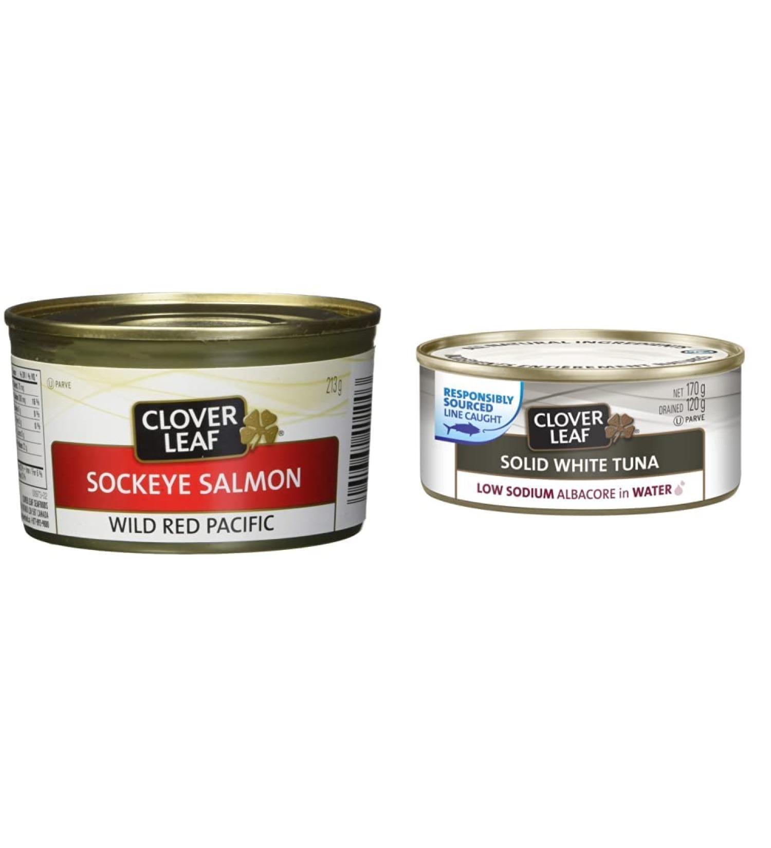 Clover Leaf Sockeye Salmon Wild Red Pacific-213g 24 Count - Canned Salmon & Solid White Tuna Low Sodium In Water - 170g 24 Count - Canned Tuna - All Natural Ingredients Excellent Source Of Protein - Buy Online on GoSupps.com