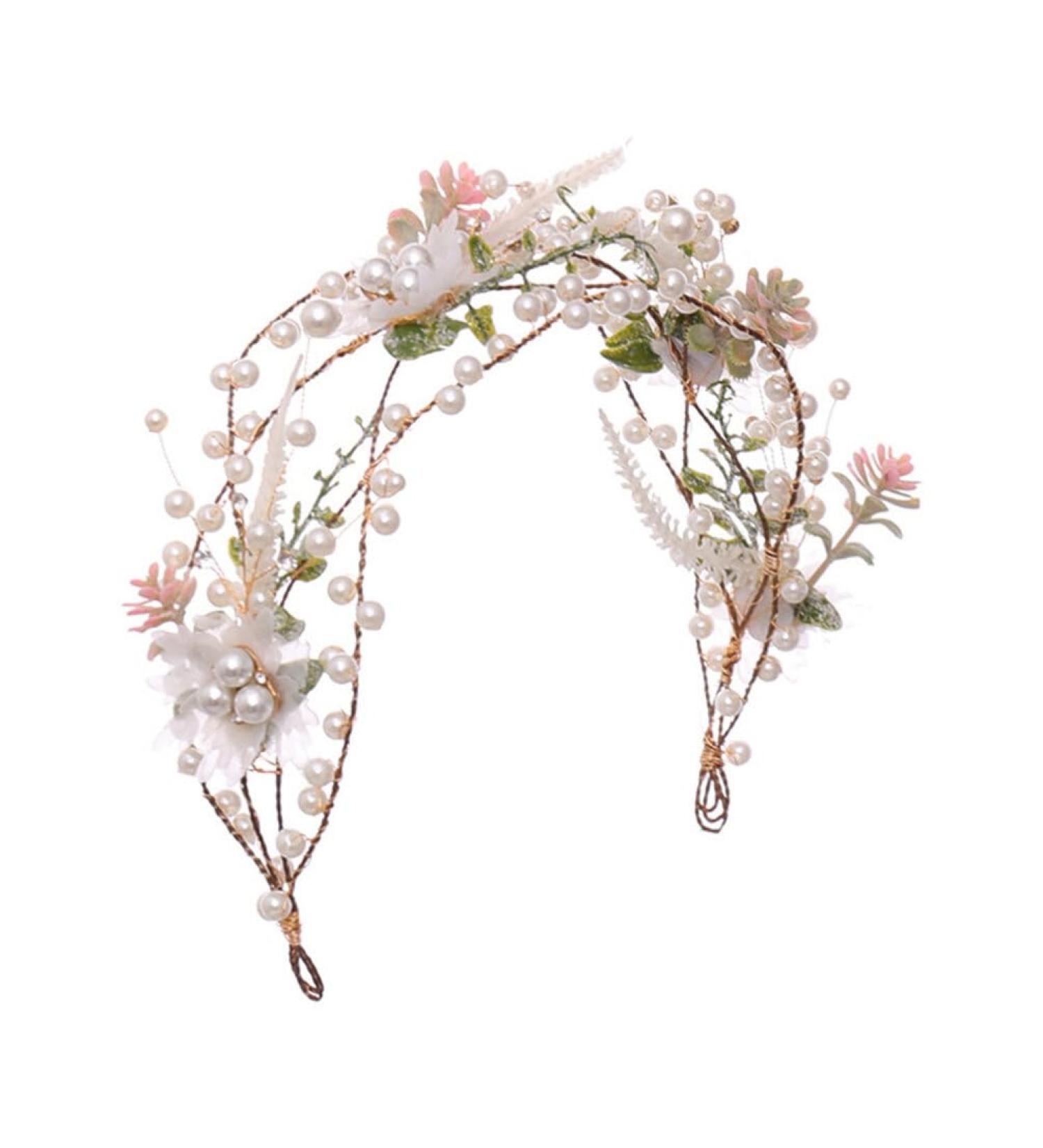 FRCOLOR Peal Flower Headband Bride Headband Boho Leaf Floral Wedding Garland Hair Bands for Womens Hair Fairy Headband for Party Prom Props Hair Accessories for Girls - Buy Online on GoSupps.com
