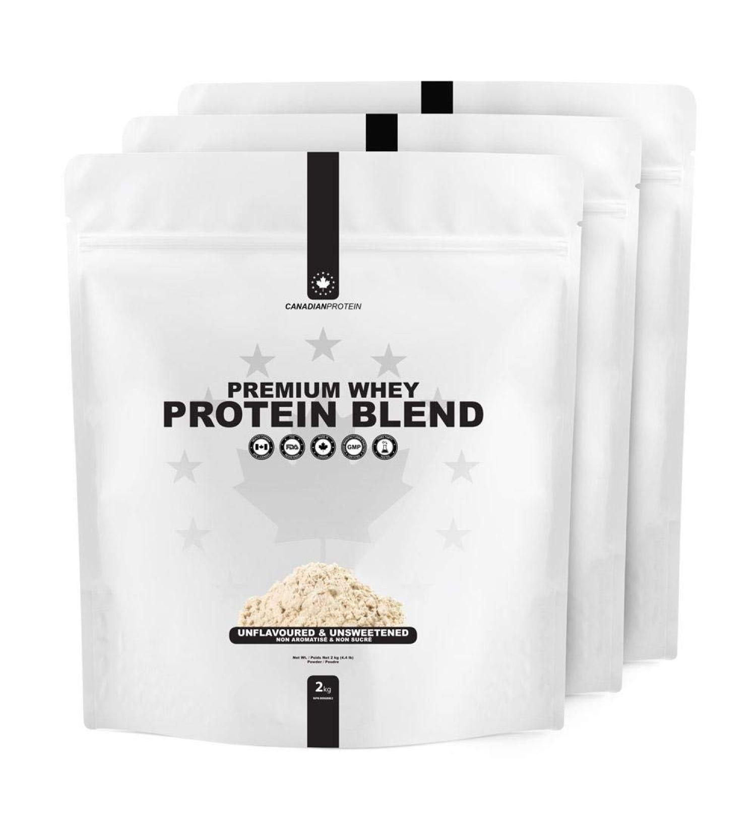 Canadian Protein Premium Whey Blend 25.5g of Protein | 6 kg of Unflavoured Low Carb Keto Friendly Workout Recovery Drink | Protein Powder Rich in BCAA Amino Acids Unflavoured & Unsweetened 2 kg (Pack of 3) - Buy Online on GoSupps.com