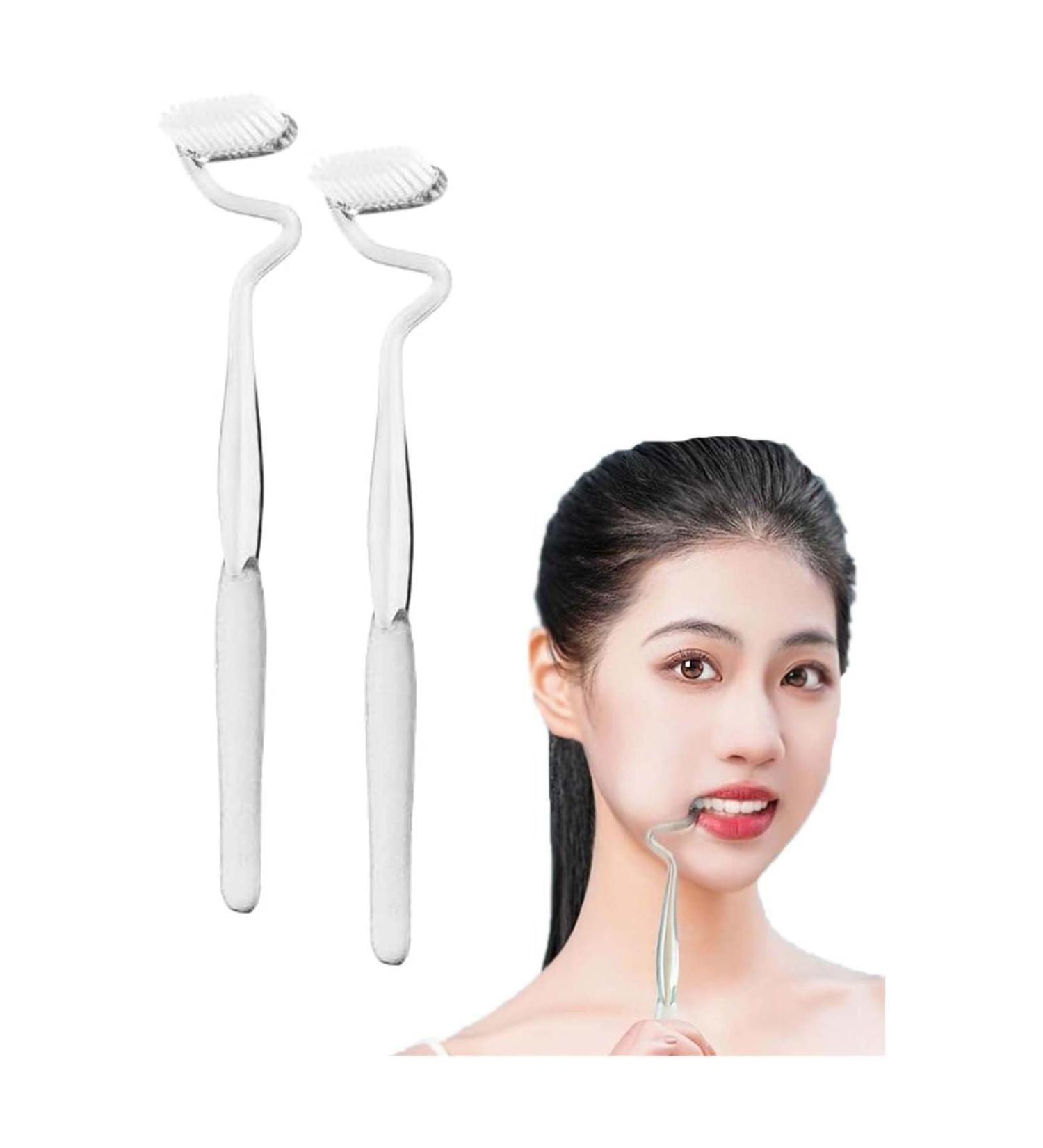 Buy S-Type Vertical Toothbrush for Adults - Soft Tongue Coating Cleans Interdental Spaces & Massages Gums - 2 Transparent Pieces - Buy Online on GoSupps.com