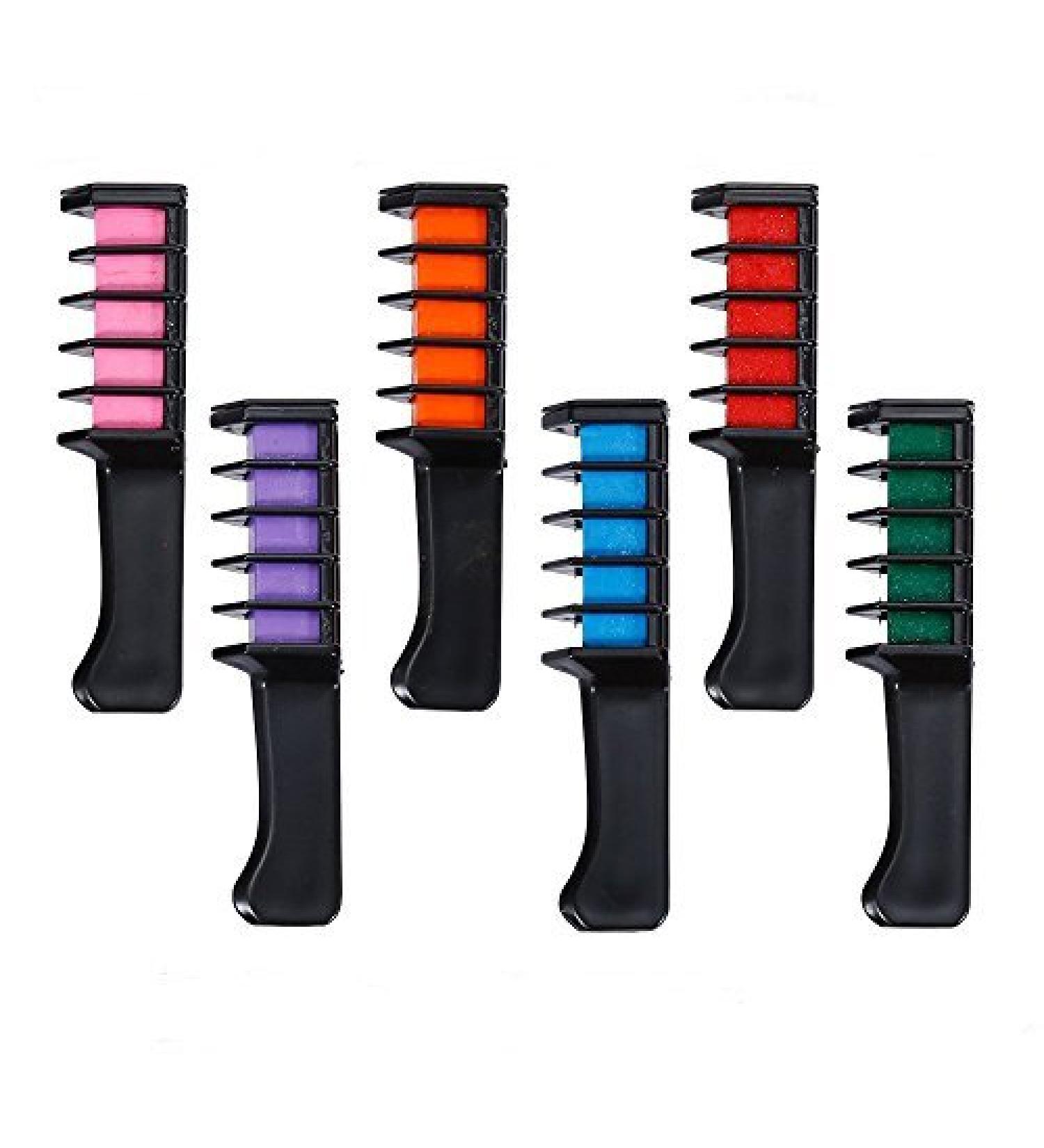 Hair Chalk Comb Temporary Hair Chalk Color Set Mini Instant Hair Chalk Comb with Disposable Gloves and Shawl for Kids Hair Dyeing Party Christmas and Cosplay DIY 6 Color