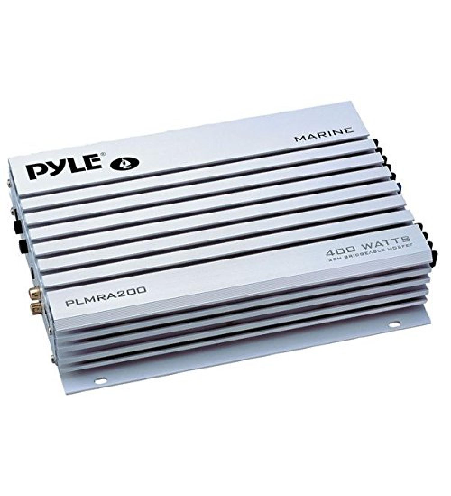 Pyle Hydra Marine Amplifier Upgraded Elite Series 400 Watt 2 Channel Bridgeable Audio Amplifier-Waterproof, Dual MOSFET Power Supply, GAIN Level Controls, RCA Stereo Input & LED Indicator (PLMRA200)