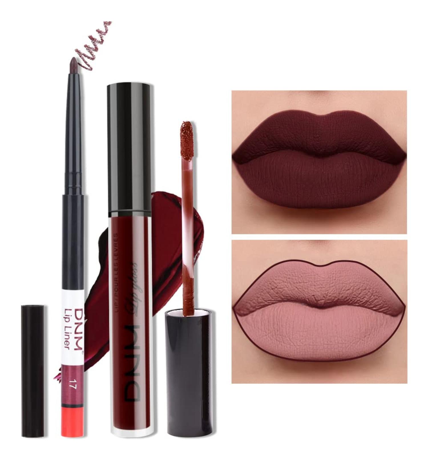 HAOYA Matte Dark Red Lip Liner and Lipstick Set | Long-Lasting Waterproof Matte Liquid Lipstick | 24H Wear | Lip Liner Included | 2Pcs Set - Buy Online on GoSupps.com