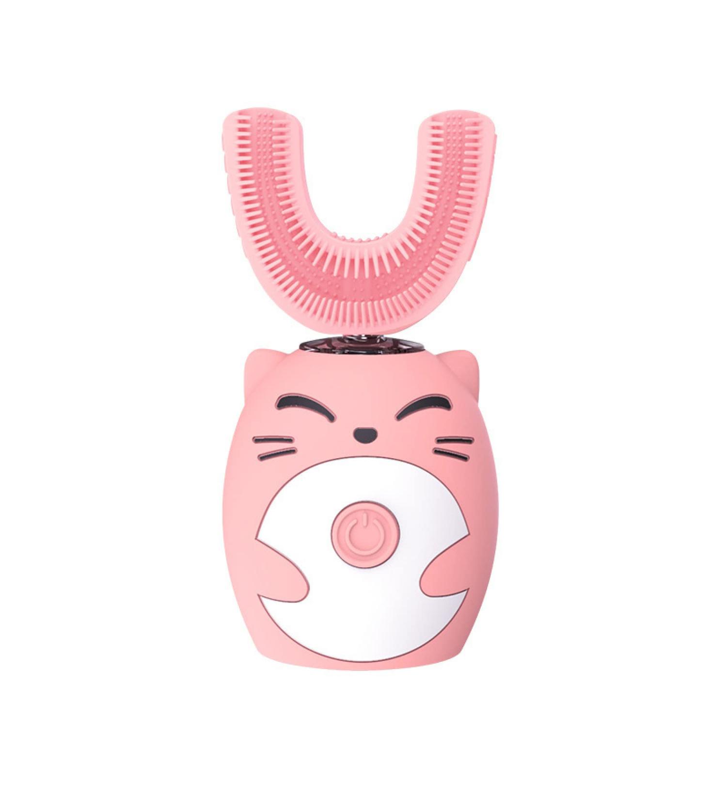 Teeth Whitening Electric Toothbrushes U Shape Children's Toothbrush Ultrasonic Clean Teeth Smart Scaler Silicone Waterproof Rechargeable Electric Toothbrush Xm Powder (7 15) with Base and Cup