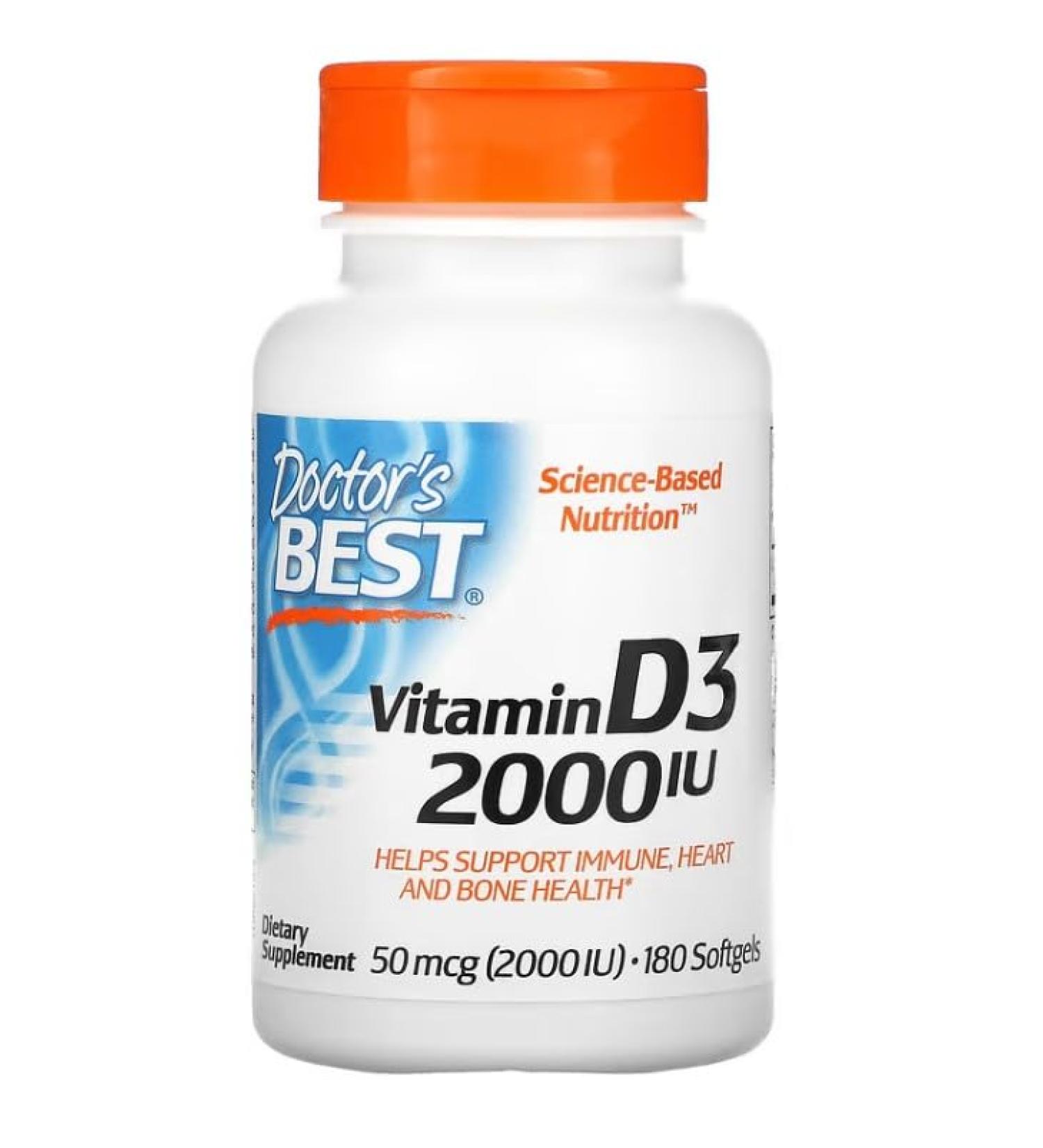 Doctor's Best Vitamin D3 2000 IU - 180 Softgel Capsules Bone & Immune Support - Buy Online on GoSupps.com