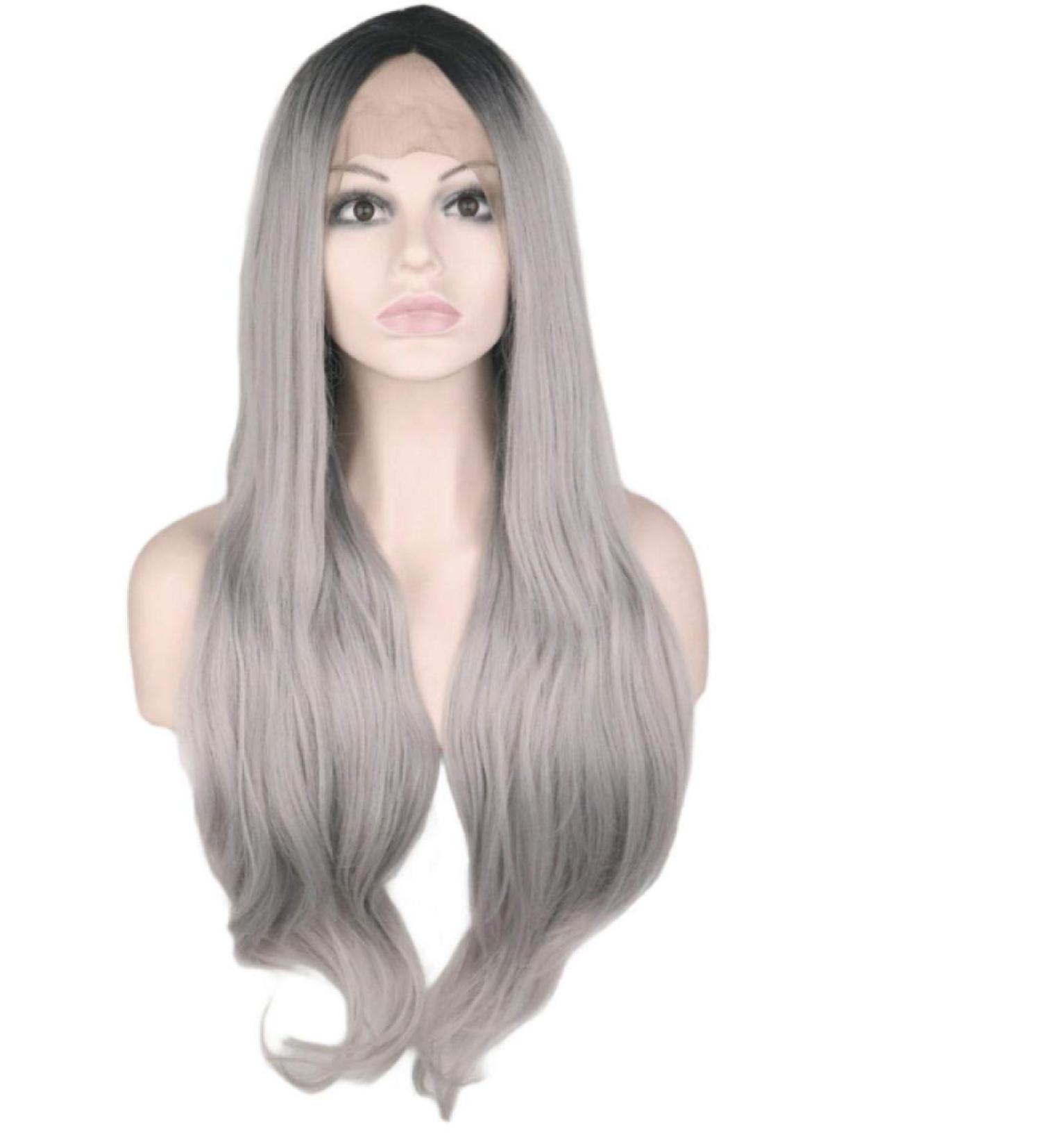 BGHJUE N Gray Long Straight Synthetic Wig - Heat Resistant Body Wave Full Wig for Women | Glueless Average Cap Size - Buy Online on GoSupps.com