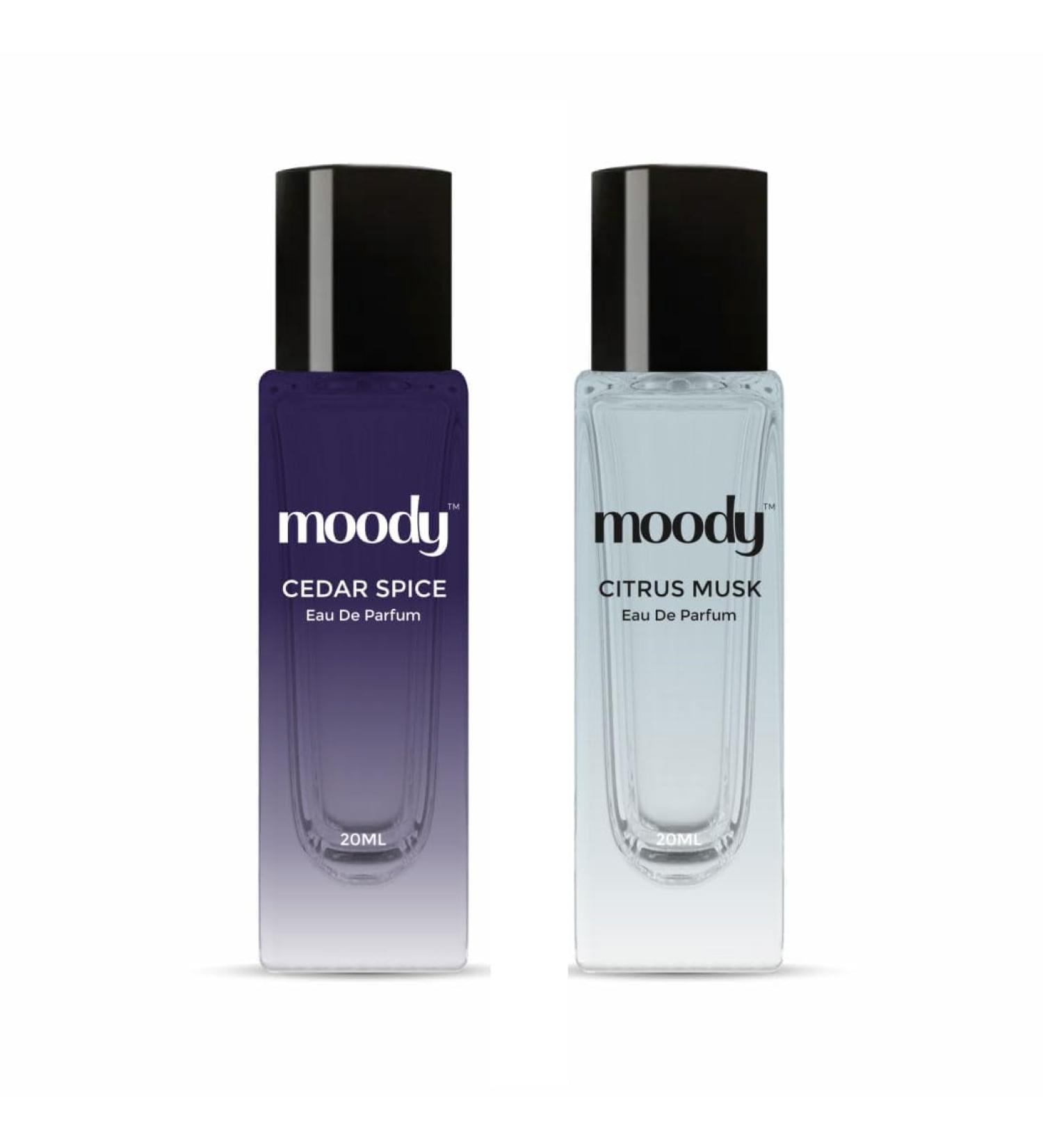 Moody Cedar Spice & Citrus Musk Day To Night Combo Perfume Set For Men | Eau De Parfum | Gift Hamper For Men | Perfume Gift Pack | Men Perfume | Long Lasting Upto 8 Hours | Pocket Friendly | Pack of 2 - Buy Online on GoSupps.com