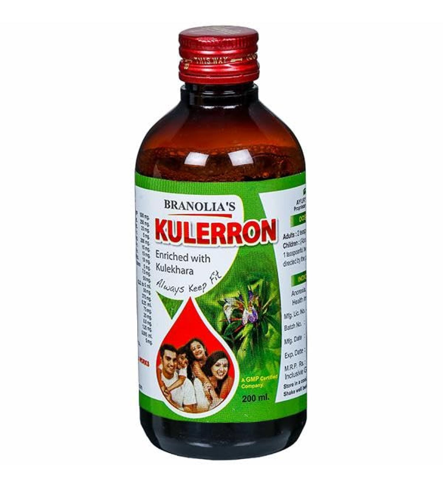 Kulerron Syrup Herbal Hemoglobin Booster Juice Hygrophila auriculata Syrup 200 ml Kulekhara Plus Syrup for Increasing Hemoglobin Naturally Branolia Kulerron Syrup 200 ml