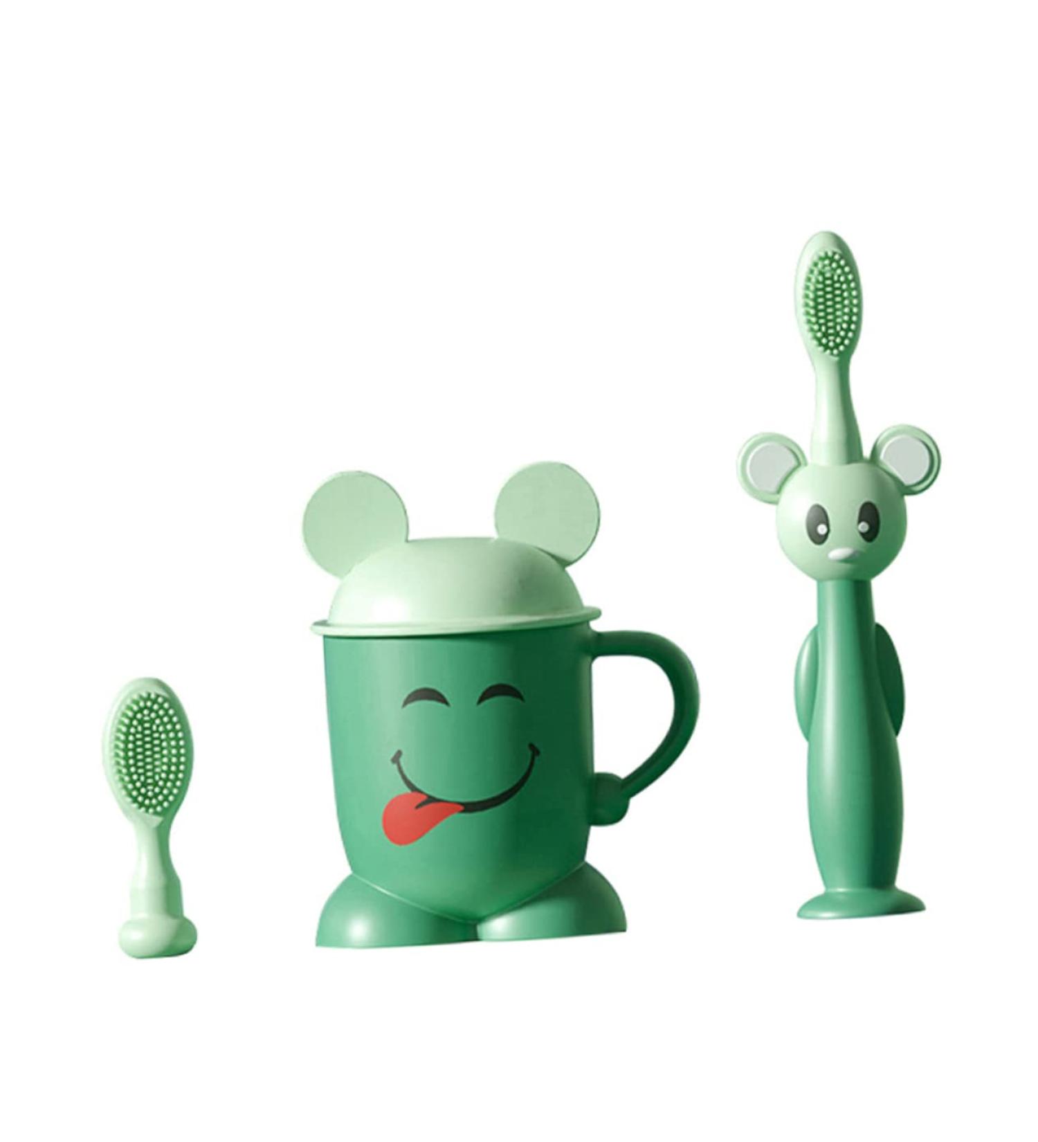 FRCOLOR Toddler Toothbrush Set - Soft Toothbrush & Brushing Cup for Kids - Perfect for Baby Oral Care & Training Deciduous Teeth - Buy Online on GoSupps.com