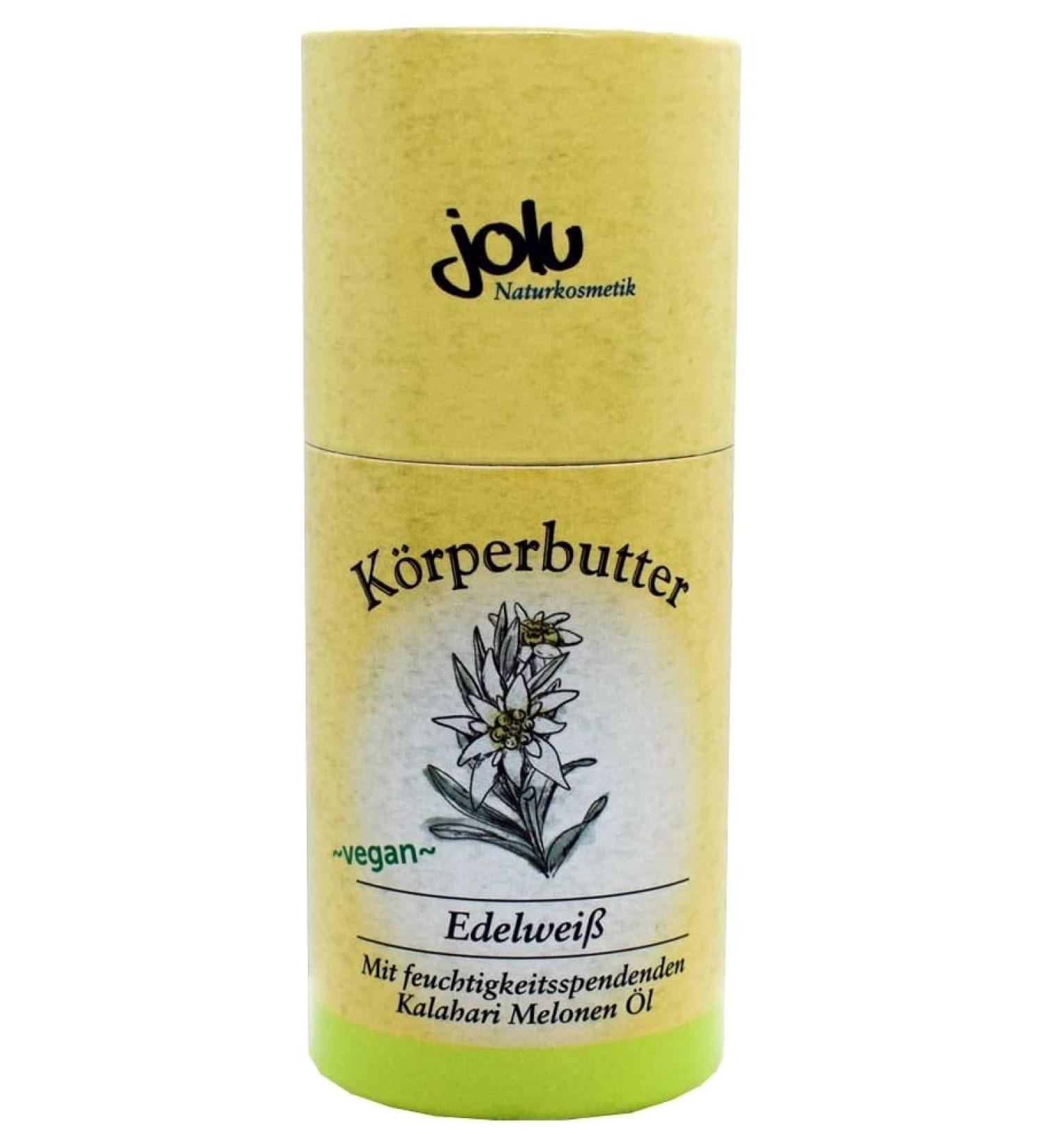 jolu natural cosmetics body butter Edelweiss natural cosmetics certified vegan with moisturizing Kalahari melon oil