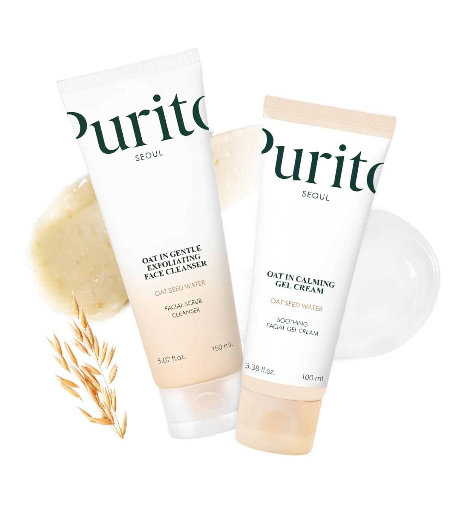 PURITO Oat Velvet Duo Calming Gel Cream & Exfoliating Facial Polish Non-comedogenic Formula Moisturizer Cleanser Mild Korean Skincare for All Skin Types 3.38+5.07 fl.oz Oat Duo - Buy Online on GoSupps.com