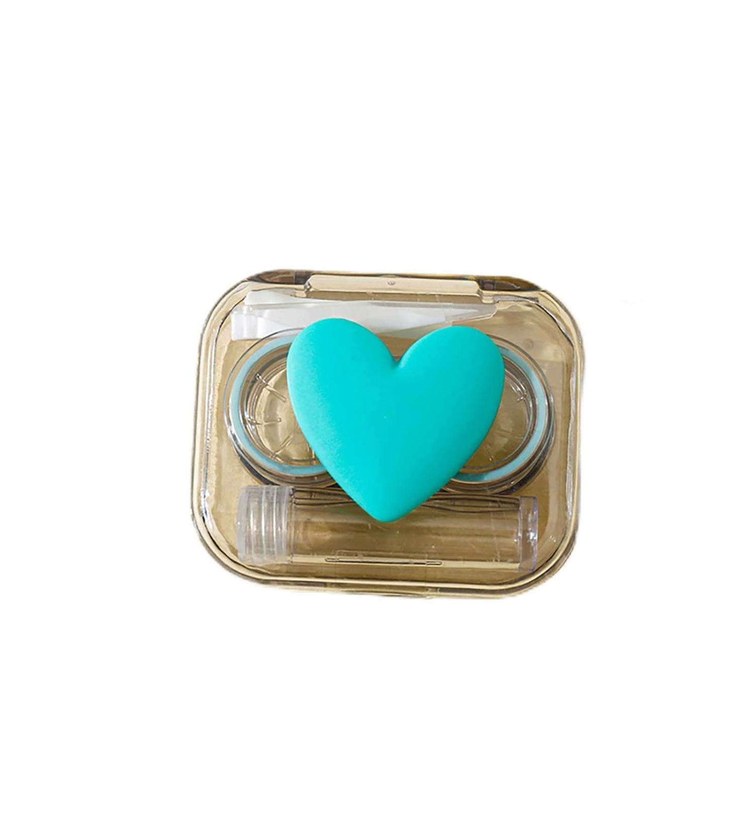 Heart-Shaped Portable Contact Lens Container Set - Leak-Proof Mini Box with Tweezers & Cleaner - Ideal for Travel - Green - Buy Online on GoSupps.com