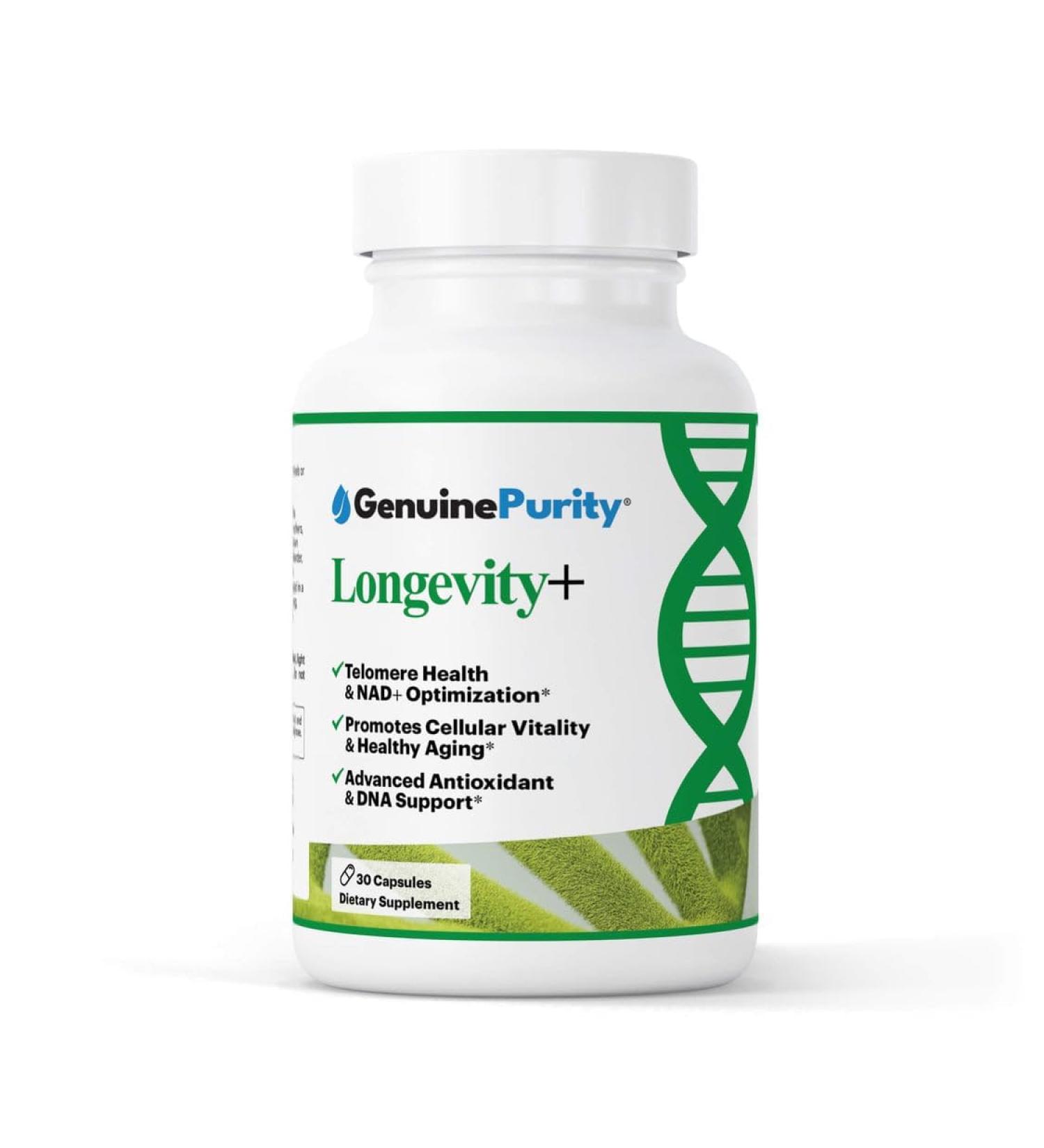 GenuinePurity - Longevity+ 5-in-1 Cellular Wellness Formula with NMN Cycloastragenol CoQ10 Resveratrol & Selenium - Non-GMO 30 Vegan Capsules to Support Healthy Aging Cellular Energy & Vitality - Buy Online on GoSupps.com