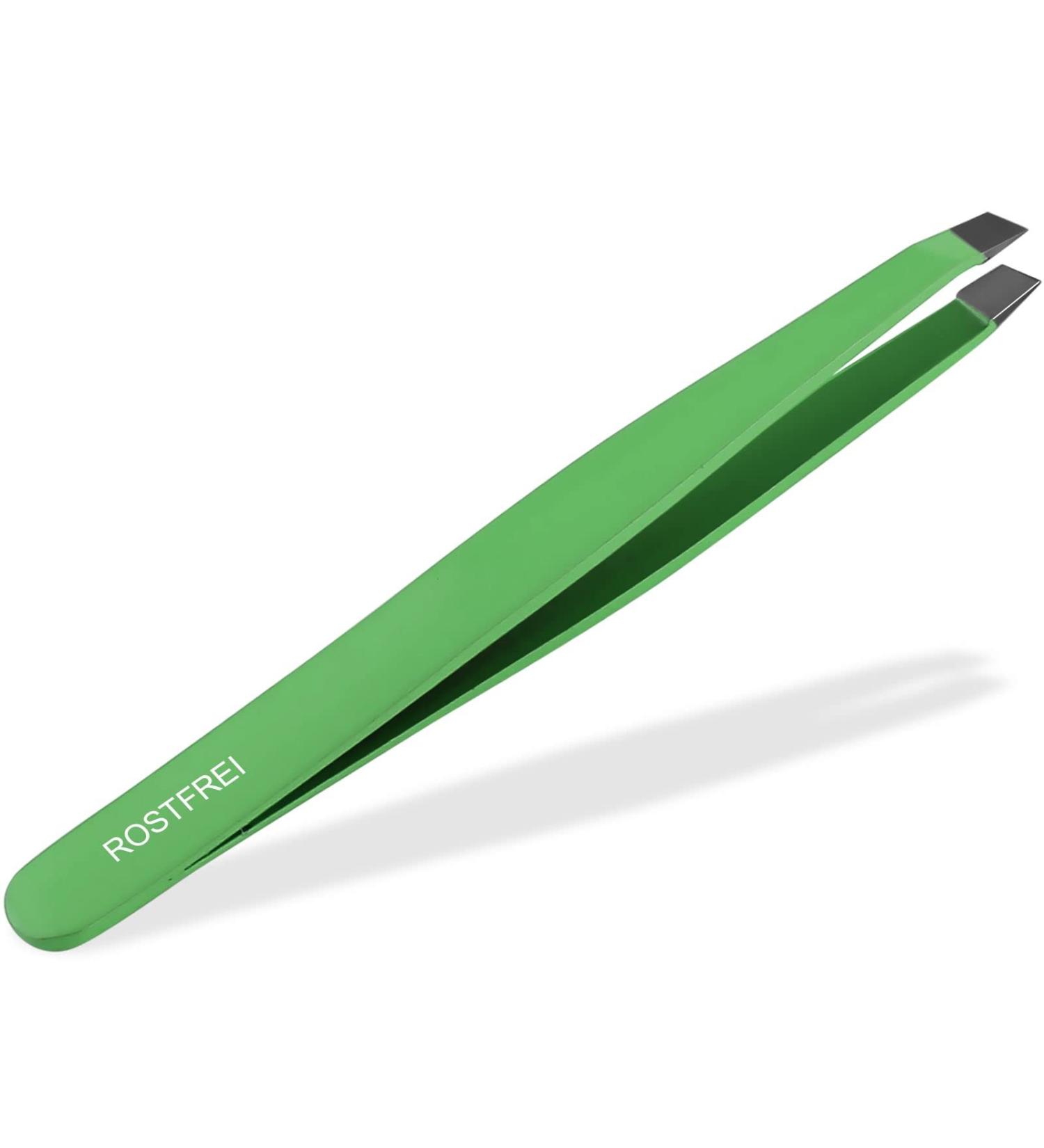 Professional Green Slanted Tweezers for Hair Plucking | 10 cm 4 mm | International Shipping Available - Buy Online on GoSupps.com