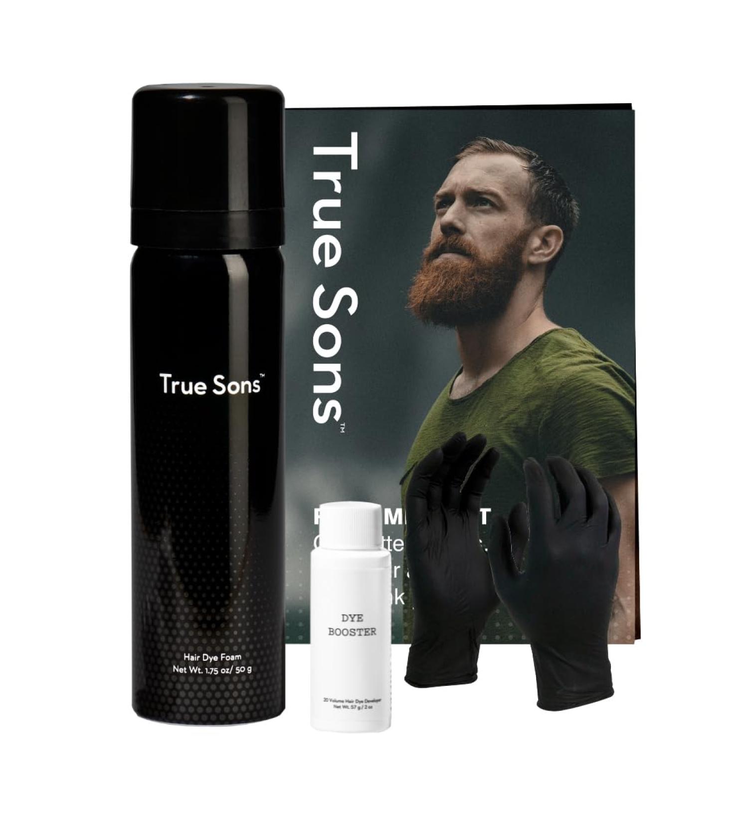 True Sons Instant Hair Dye Booster Kit for Men - True Black (1.75 oz) - 4-6 Applications - Natural Look for Mustache, Beard & Grey Hair - Buy Online on GoSupps.com
