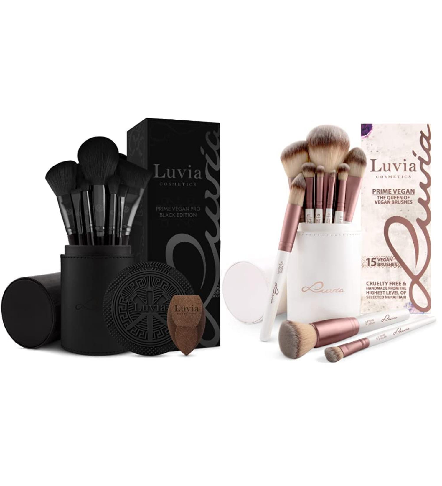 Buy Luvia Prime Vegan Pro Make-up Brush Set - Black & Rosegold | Noble Holder & Satin Bag | International Shipping - Buy Online on GoSupps.com
