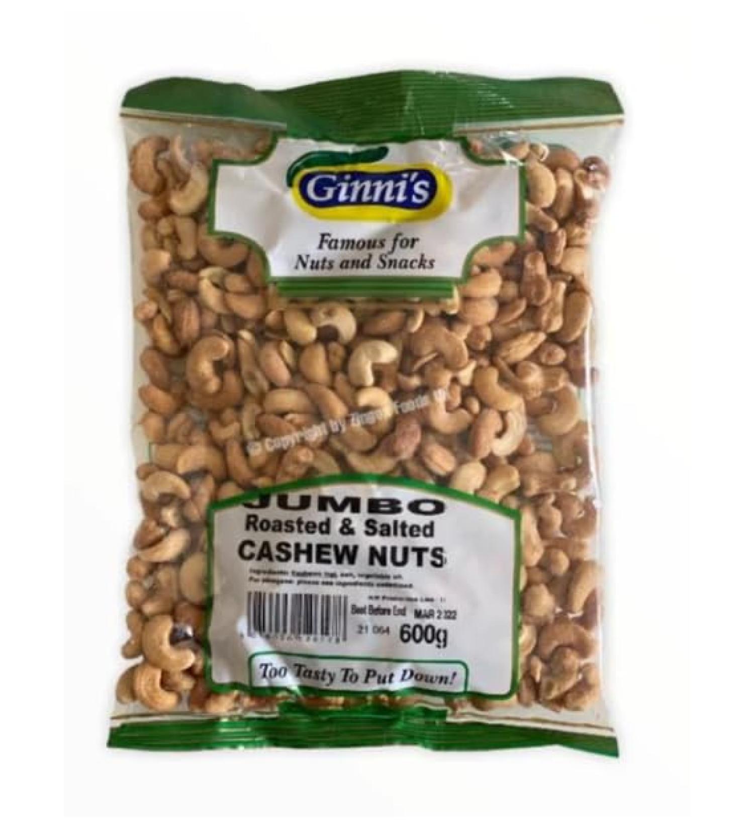 Ginni's Roasted and Salted Cashew Nuts 600g | The perfect snack anytime and anywhere | (1 Packet)