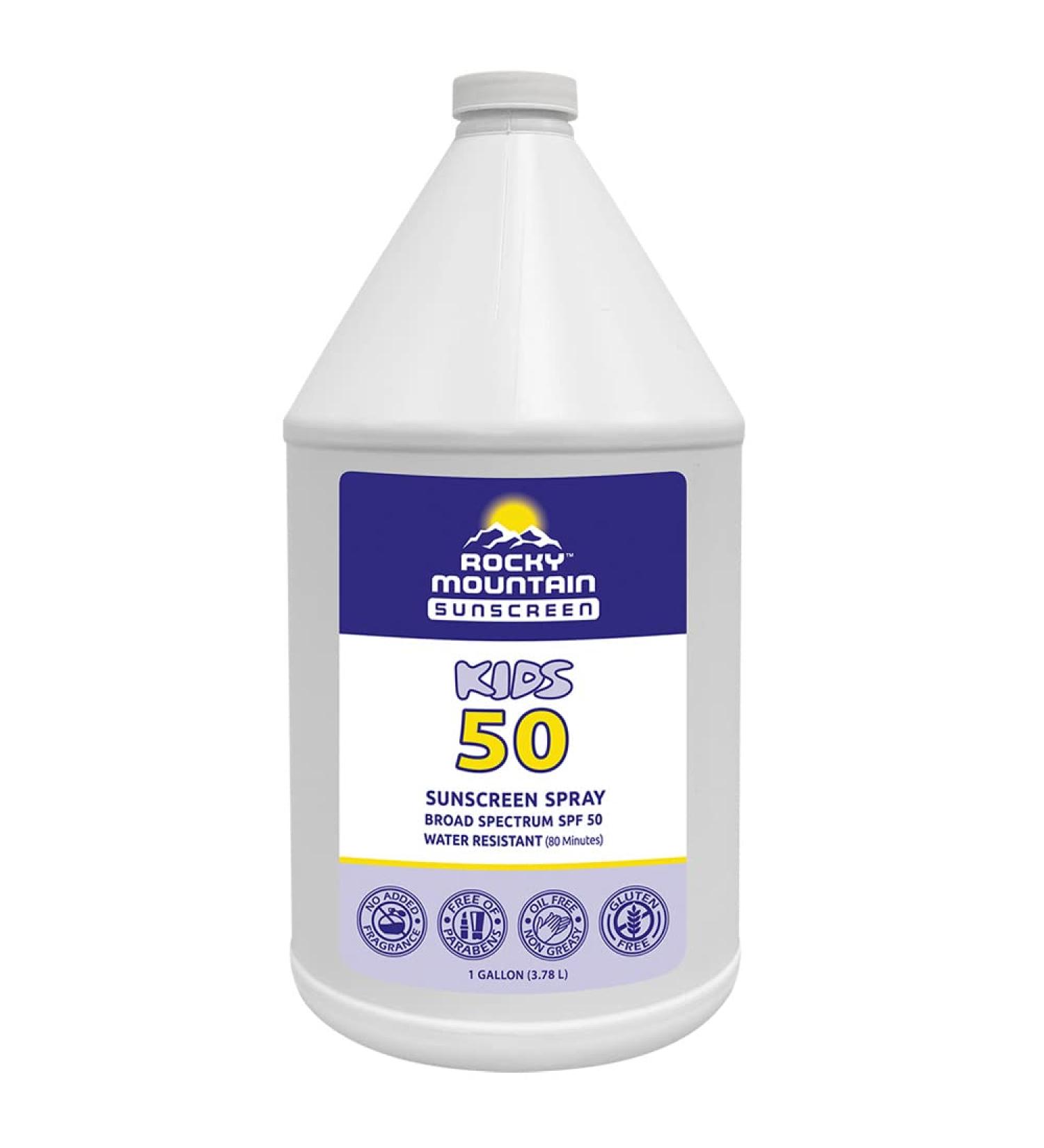 Kids SPF 50 Liquid Spray Refill | Rocky Mountain Sunscreen | Reef Safe, Water-Resistant | Broad Spectrum UVA/UVB Protection | Non-Greasy, Fragrance Free, Vegan, Gluten Free | 128 Fl Oz - Buy Online on GoSupps.com