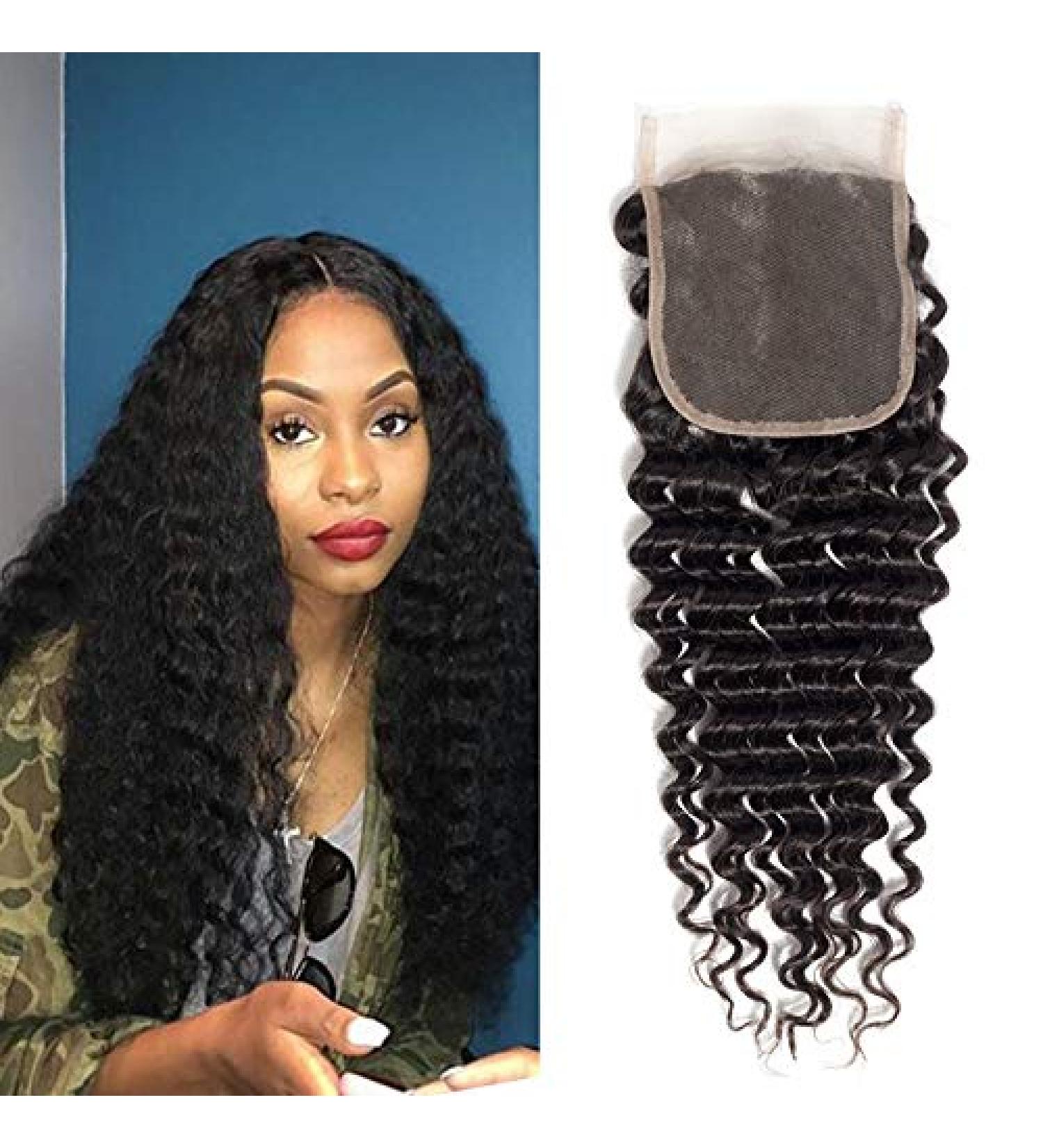 Brazilian Virgin Human Hair Deep Wave Lace Closure 4x4 Free Part 100% Unprocessed Deep Curly Human Hair Lace Closure Natural Black Color (18Inch 4x4 Closure) - Buy Online on GoSupps.com