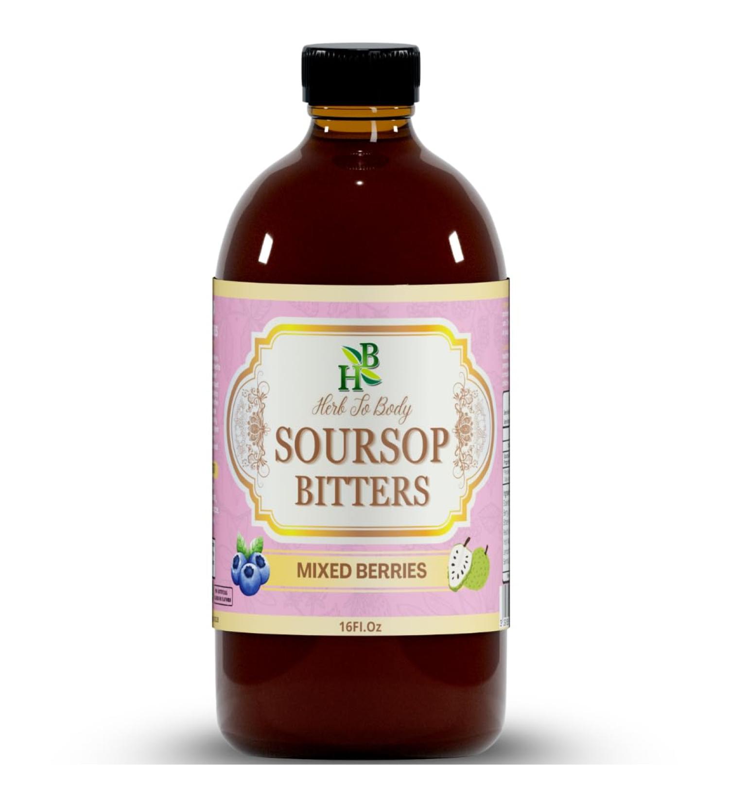 Herb To Body Soursop Bitter Liquid with Mixed Berries 16 oz Herbal Drink & Herbal Drink made with Wildcrafted Soursop Leaves - Buy Online on GoSupps.com