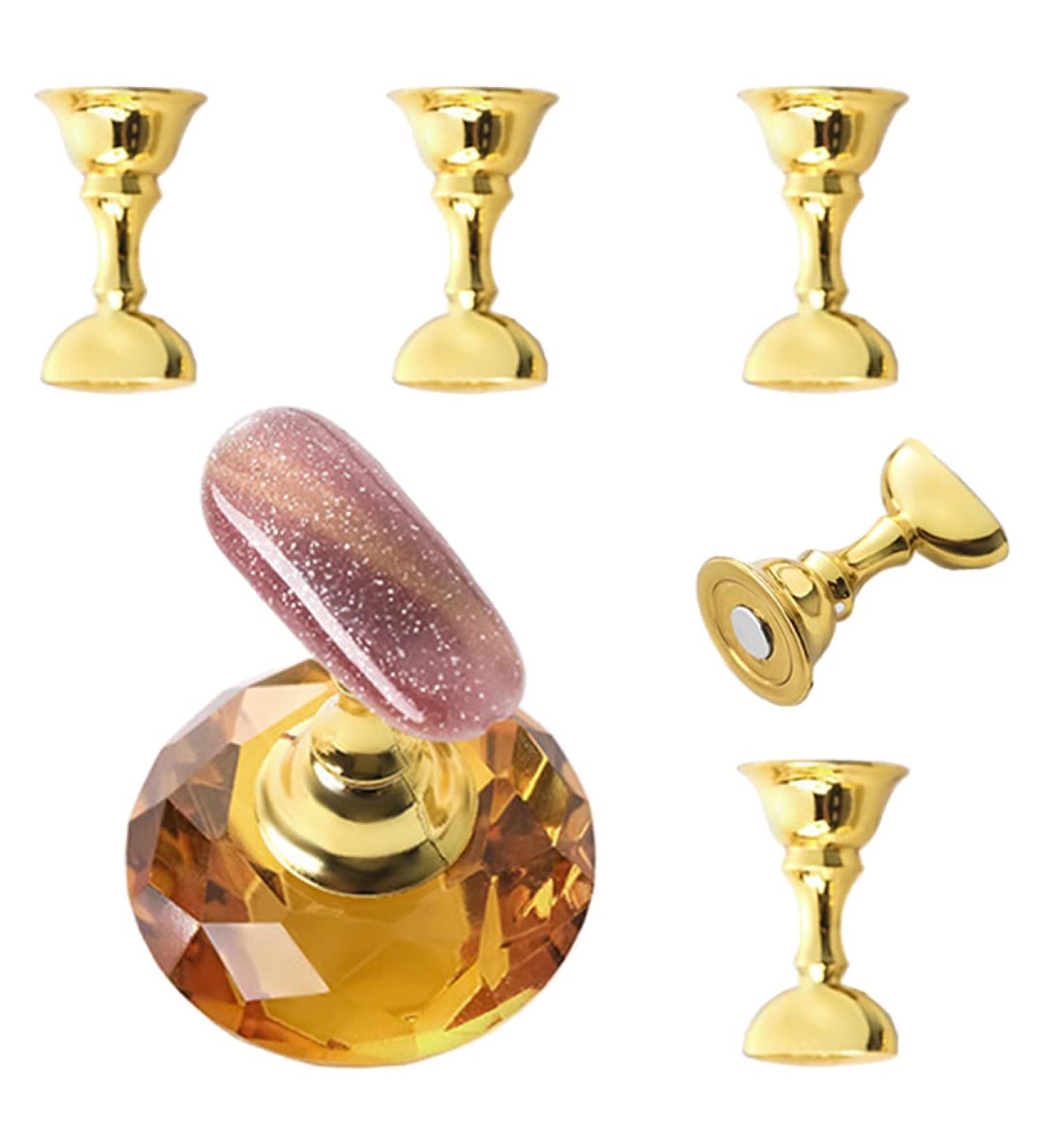 Acrylic Nail Exercise Stand Set | Magnetic Lotus Shape Holder | Reusable Clear Crystal Bases for Beginners - Yellow - Buy Online on GoSupps.com