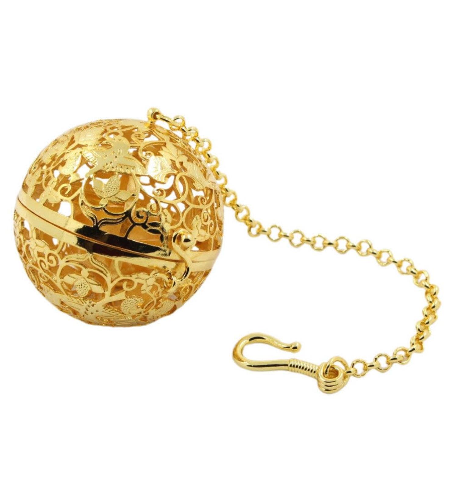 Vintage Cage Locket Pendant | Brass Hollow Round Aromatherapy Essential Oil Diffuser Charm for DIY Jewelry Making - Golden - Buy Online on GoSupps.com