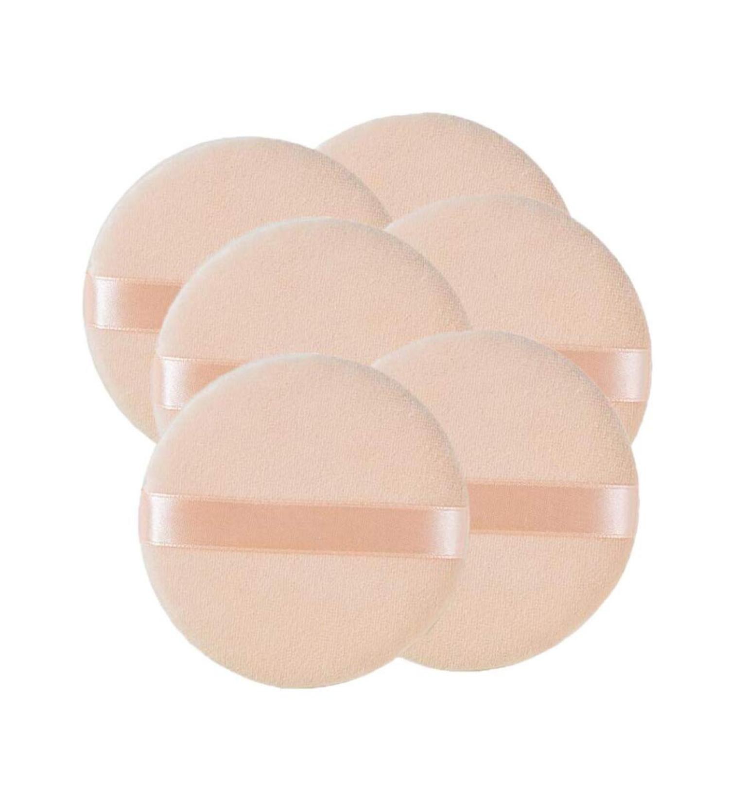 6 PCS Velvet Round Loose Powder Puff - Soft Makeup Sponge with Satin Ribbon - White Cosmetic Applicators - Buy Online on GoSupps.com