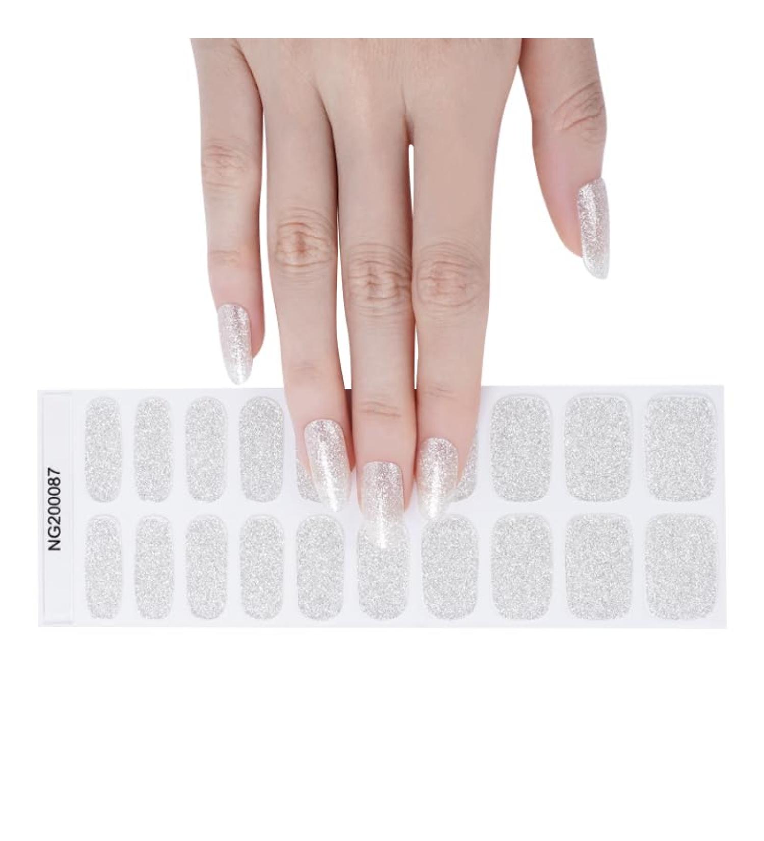 Semi Cured Gel Nails Strips 20 Stickers Nail Wraps Soft Self-Adhesive Gel Nail Stickers Salon-Quality Gel Nail Strips for Nails French Tip Manicure UV/LED Lamp Required (Glitter-87) - Buy Online on GoSupps.com