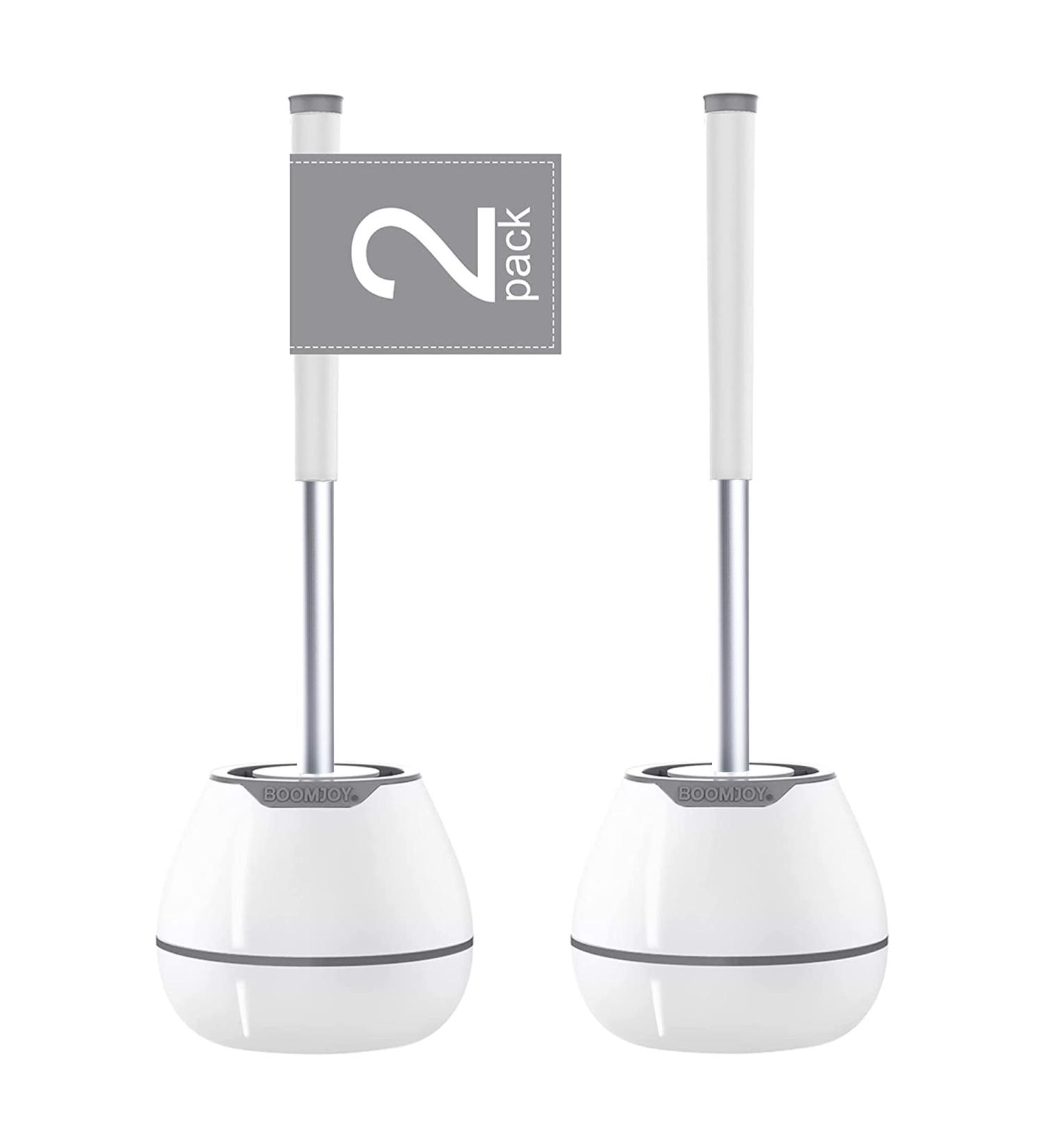 BOOMJOY Toilet Brush Set - 2 Pack Silicone Bowl Brushes with Holder and Tweezers - White Bathroom Cleaning Kit - Buy Online on GoSupps.com