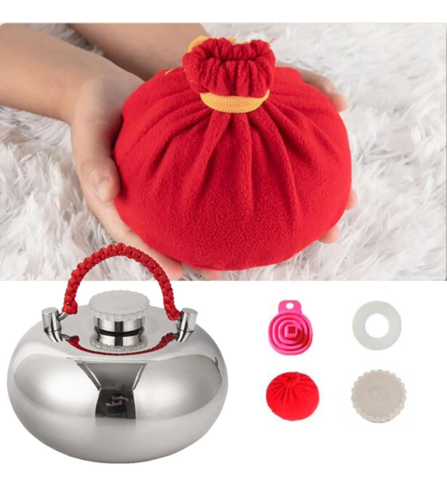 Premium Heat Bottle with Soft Cover - 1L/2L/3L Metal Hot Water Bottle for Pain Relief - Ideal for Cold Nights - Perfect for Adults & Children (M-15cm) - Buy Online on GoSupps.com