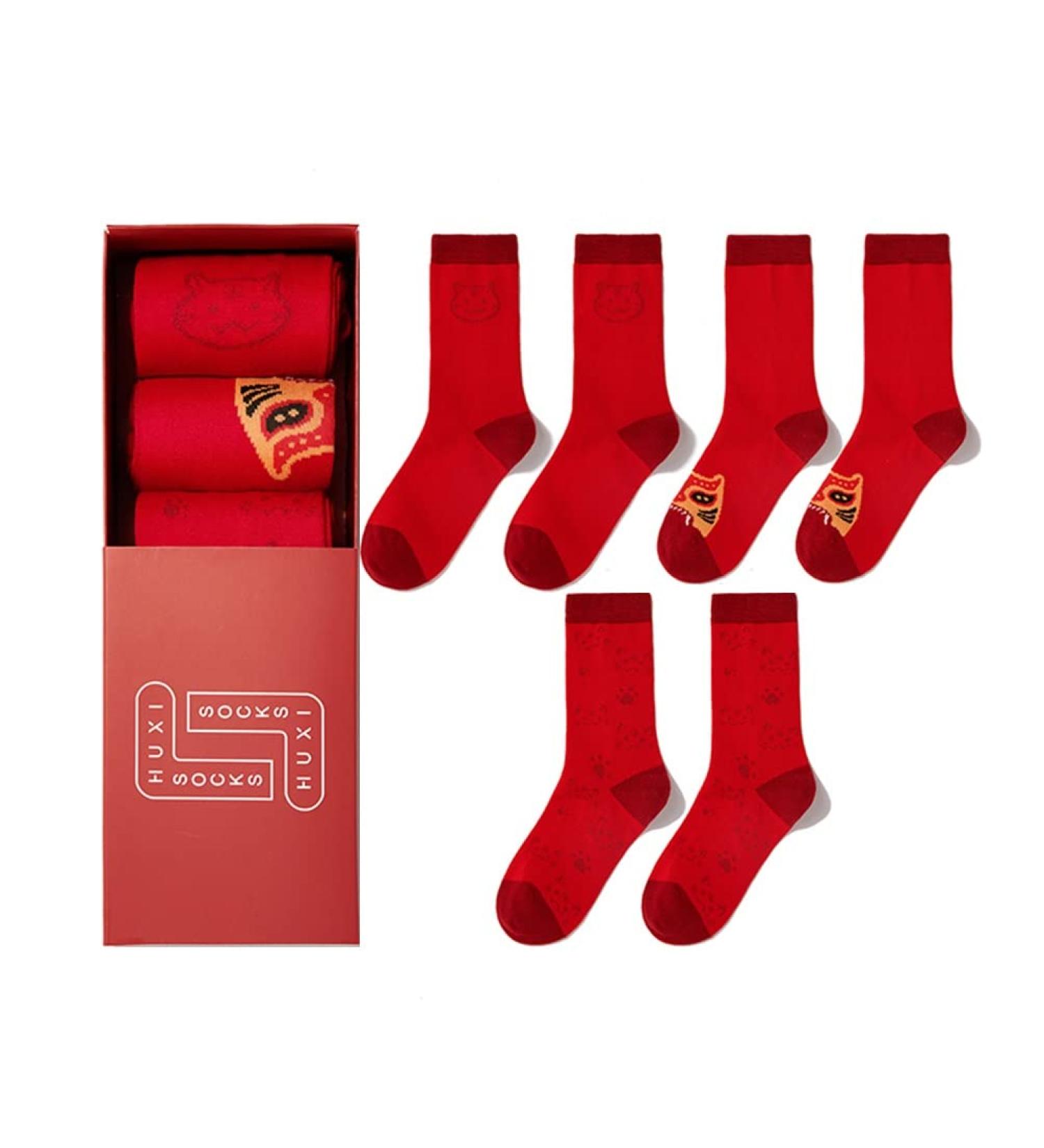 Chinese New Year Red Socks - High-End Embroidered Women's Socks for Good Luck - 3 Pairs (Size 34-39) - Buy Online on GoSupps.com