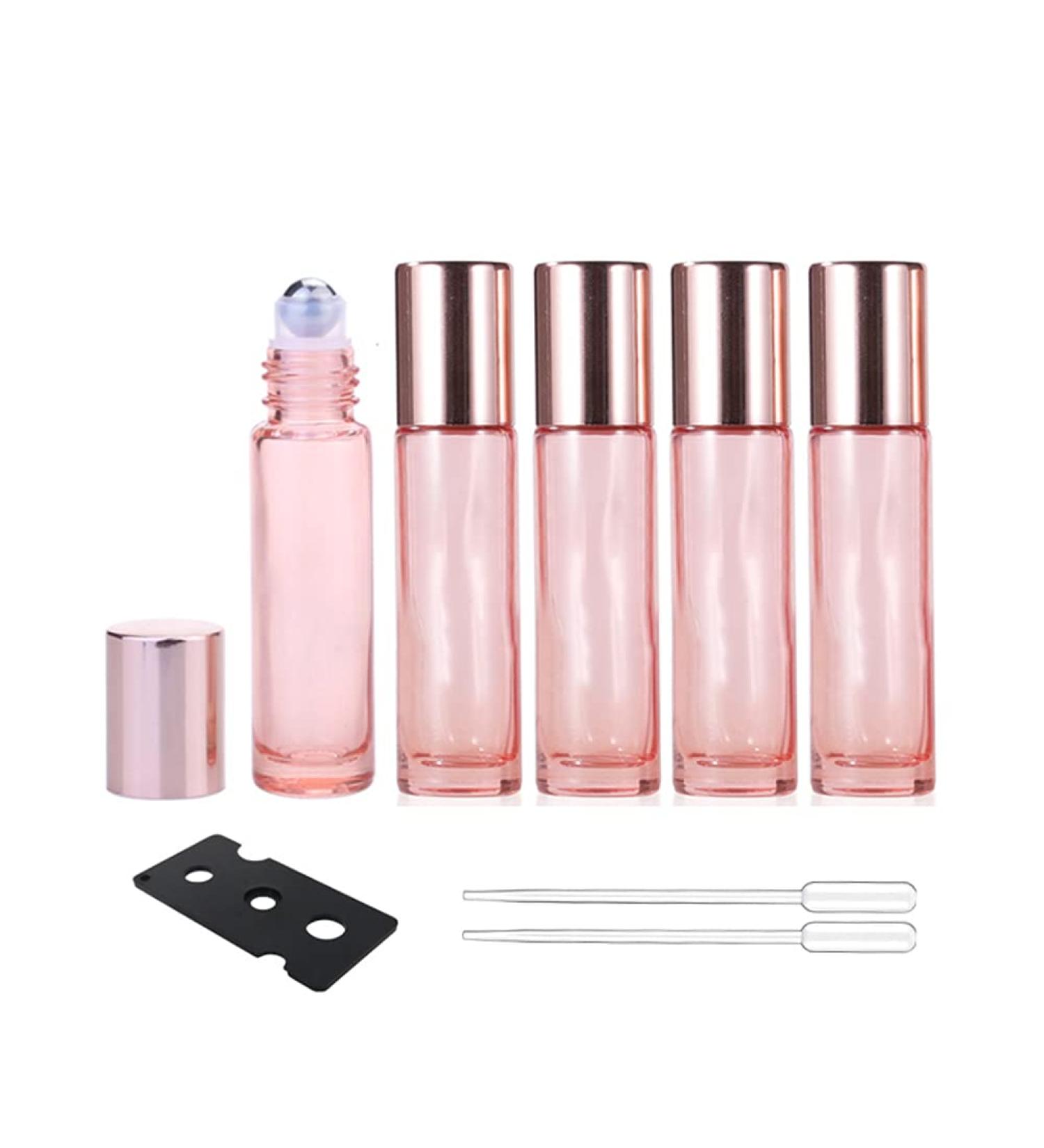Wresty 10 Pack Pink Glass Roll On Bottles 10ml | Essential Oil & Perfume Sample Roller Bottles with Stainless Steel Balls | Travel-Friendly Dropper Included - Buy Online on GoSupps.com