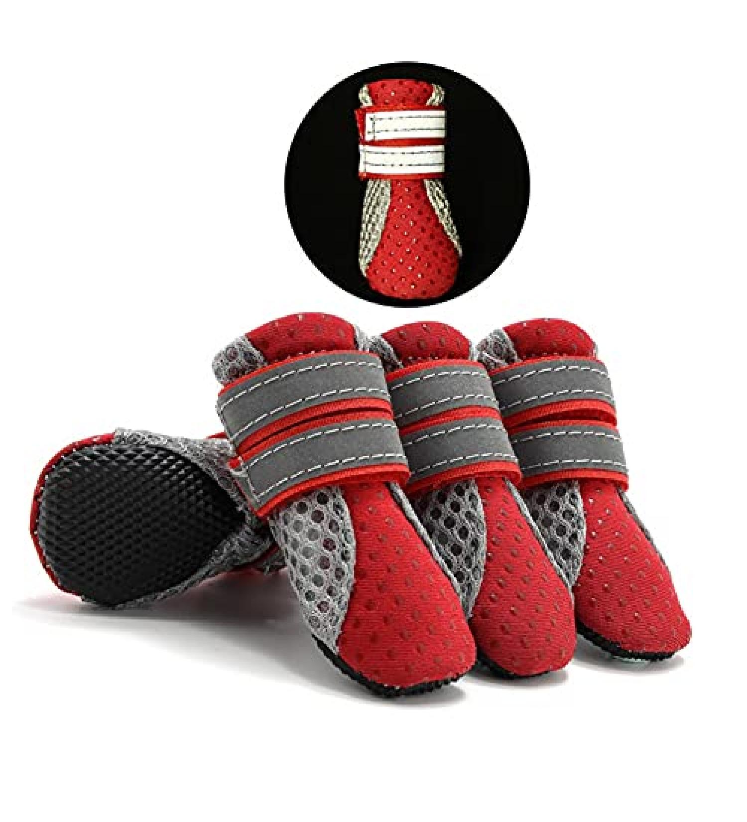 Zunea Dog Boots - Summer Paw Protection Non-Slip Adjustable Reflective Breathable Mesh Heat-Resistant for Hot Asphalt - Size M (4-Pack) - Red - Buy Online on GoSupps.com