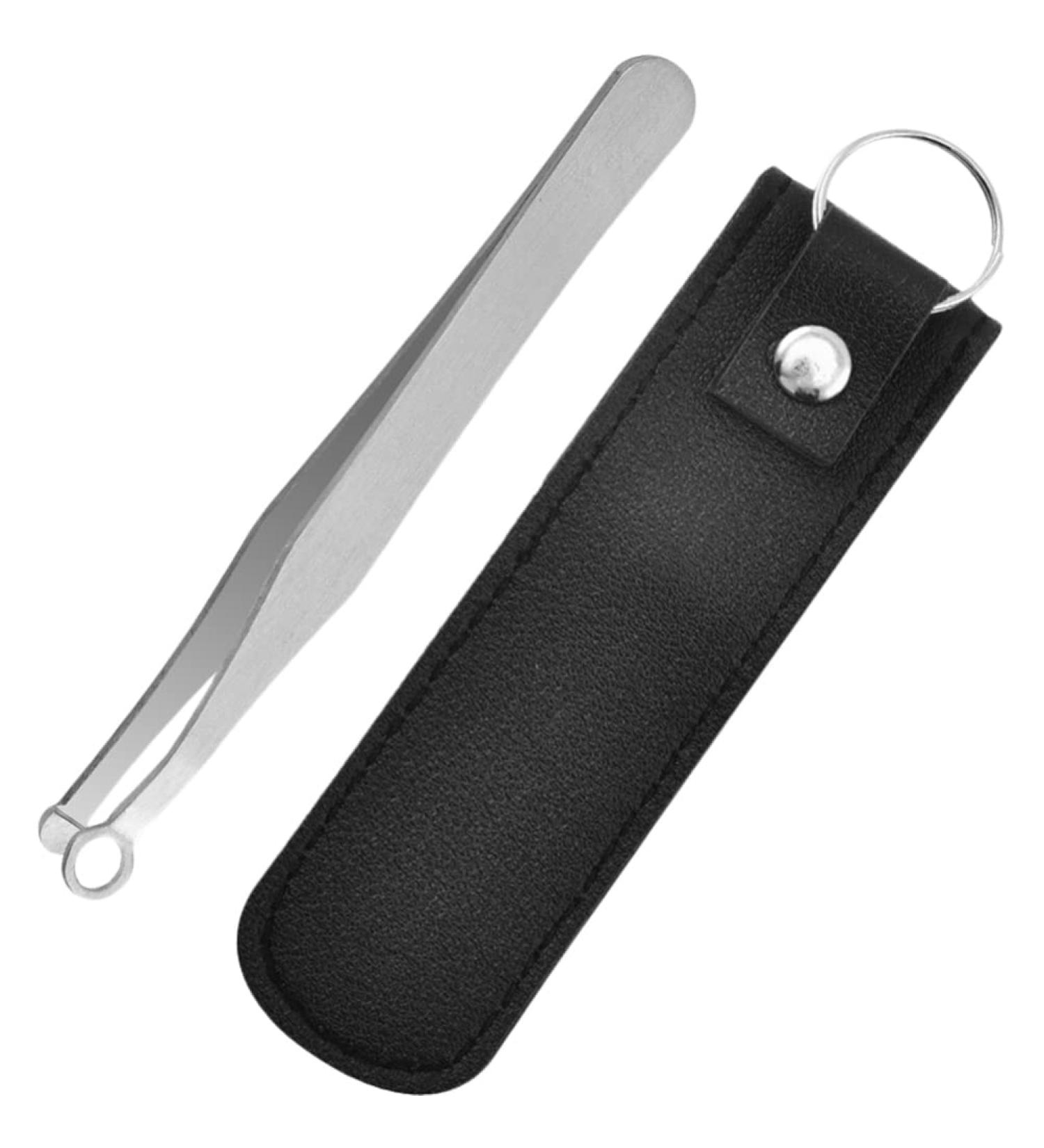 Minkissy Universal Nose Hair Cutter & Eyebrow Tweezers - Stainless Steel Round Head Leather Cover - Perfect Trimmer for Men & Women - Black - Buy Online on GoSupps.com