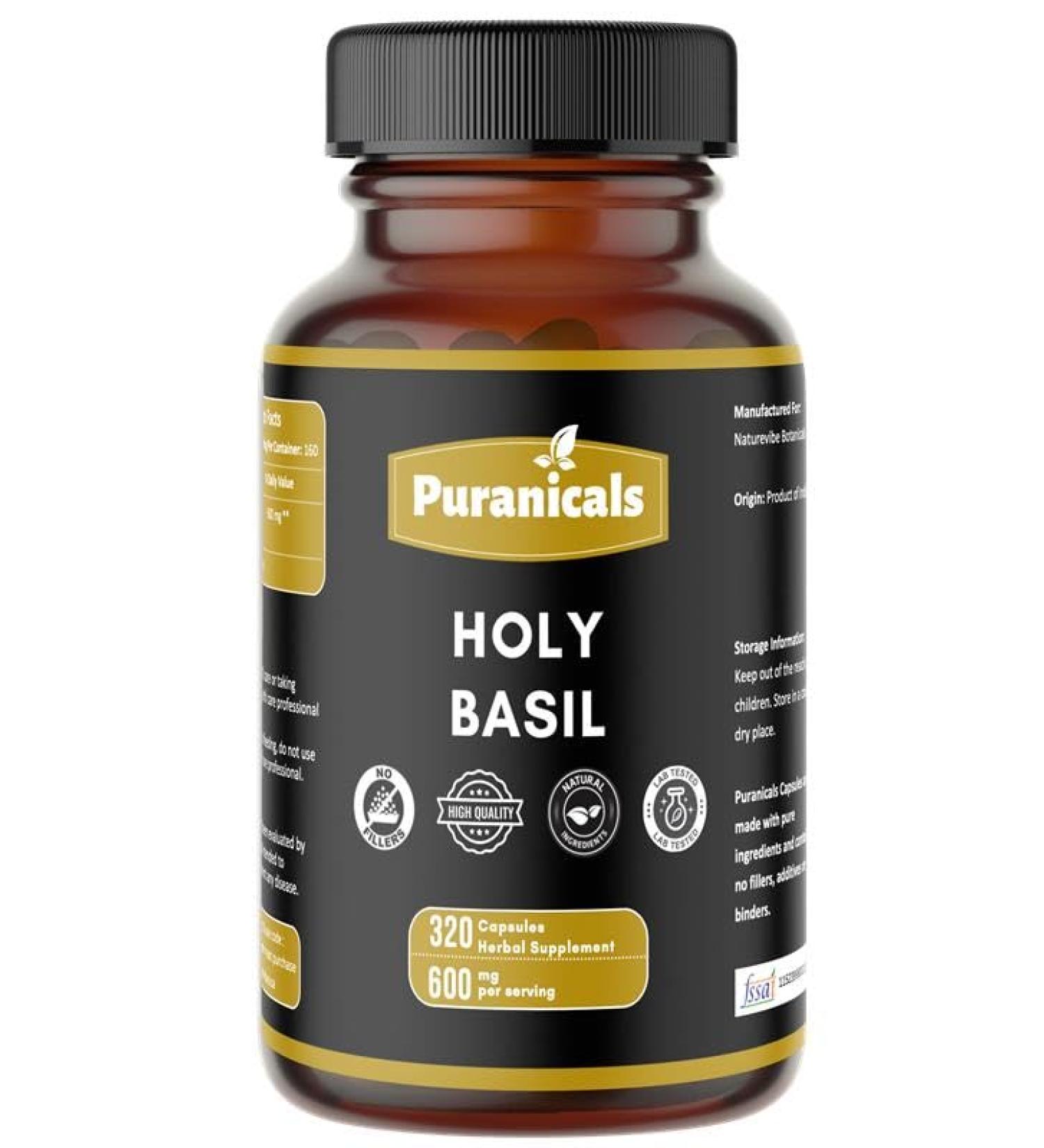 Holy Basil Premium 320 Capsules Non GMO and Gluten Free | Herbal Supplement | 600 mg Per Serving | Made with 100% Pure Herb Holy Basil Leaf Holy Basil Capsules 320 Count (Pack of 1) - Buy Online on GoSupps.com