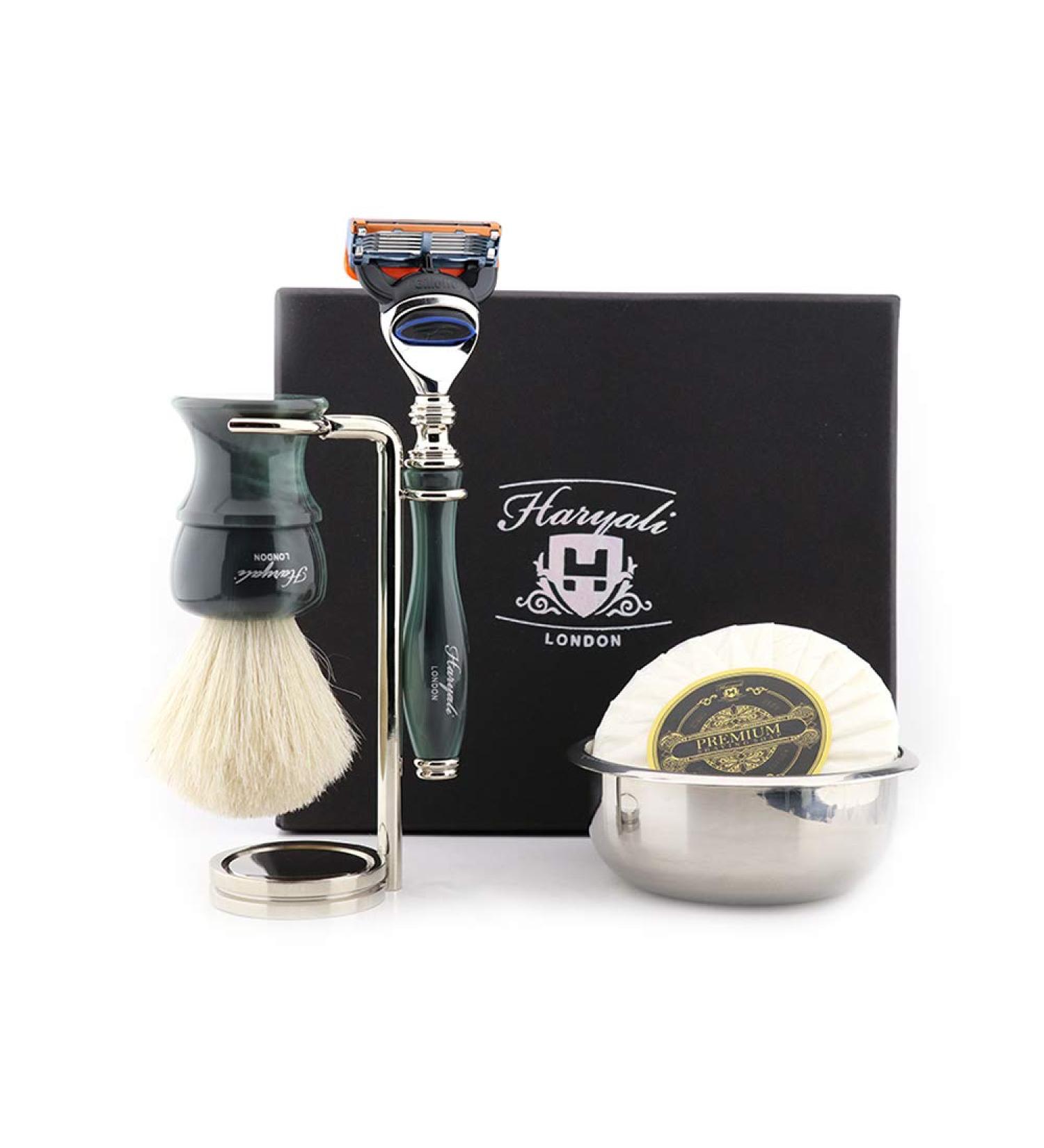 Haryali London Men's Grooming Kit | 5 Razors Badger Brush Soap & Bowl - Premium Shaving Essentials - Buy Online on GoSupps.com