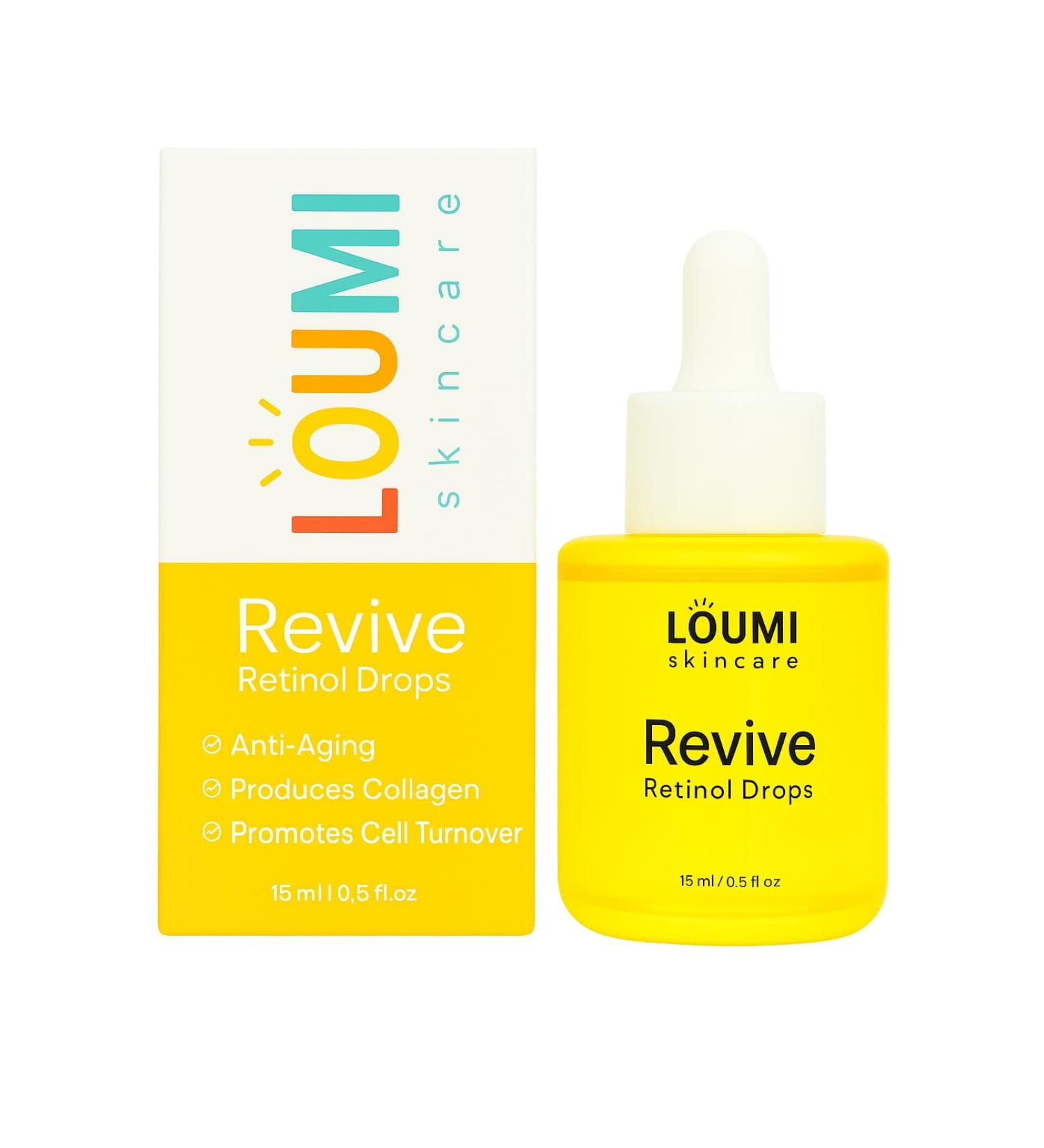 LOUMI Skincare Revive Retinol Drops | Lightweight Night Serum for Smoother Looking Skin | Helps Improve Texture & Radiance | HPR Retinoid Hyaluronic Acid & Botanical Oils | Vegan Cruelty-Free 20ml - Buy Online on GoSupps.com