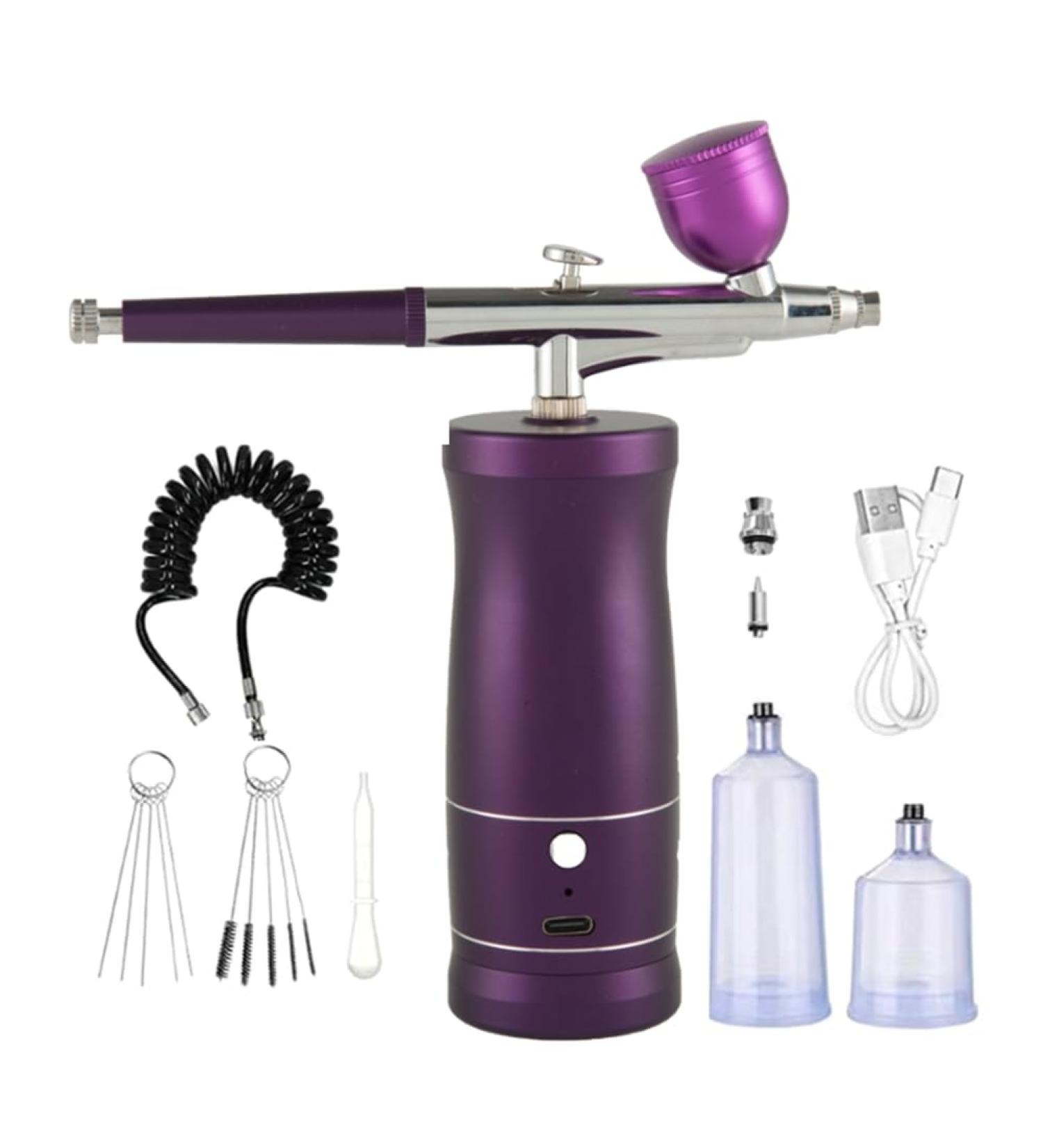 Hoadoek Airbrush Kit Handheld Airbrush Rechargeable Airbrush Compressor Airbrush Set for Nail Art Barber Makeup Painting Purple - Buy Online on GoSupps.com